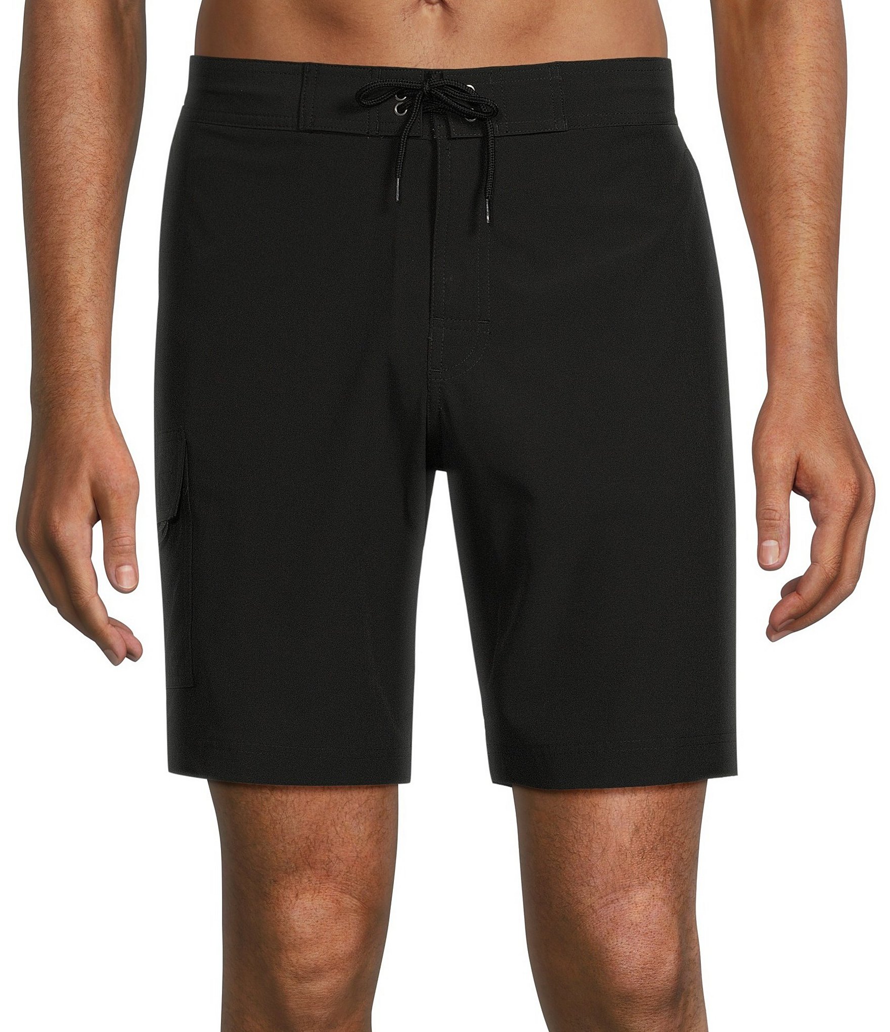 Caribbean Big & Tall Half Elastic Solid Cargo 9#double; and 11#double; Inseam Swim Trunks