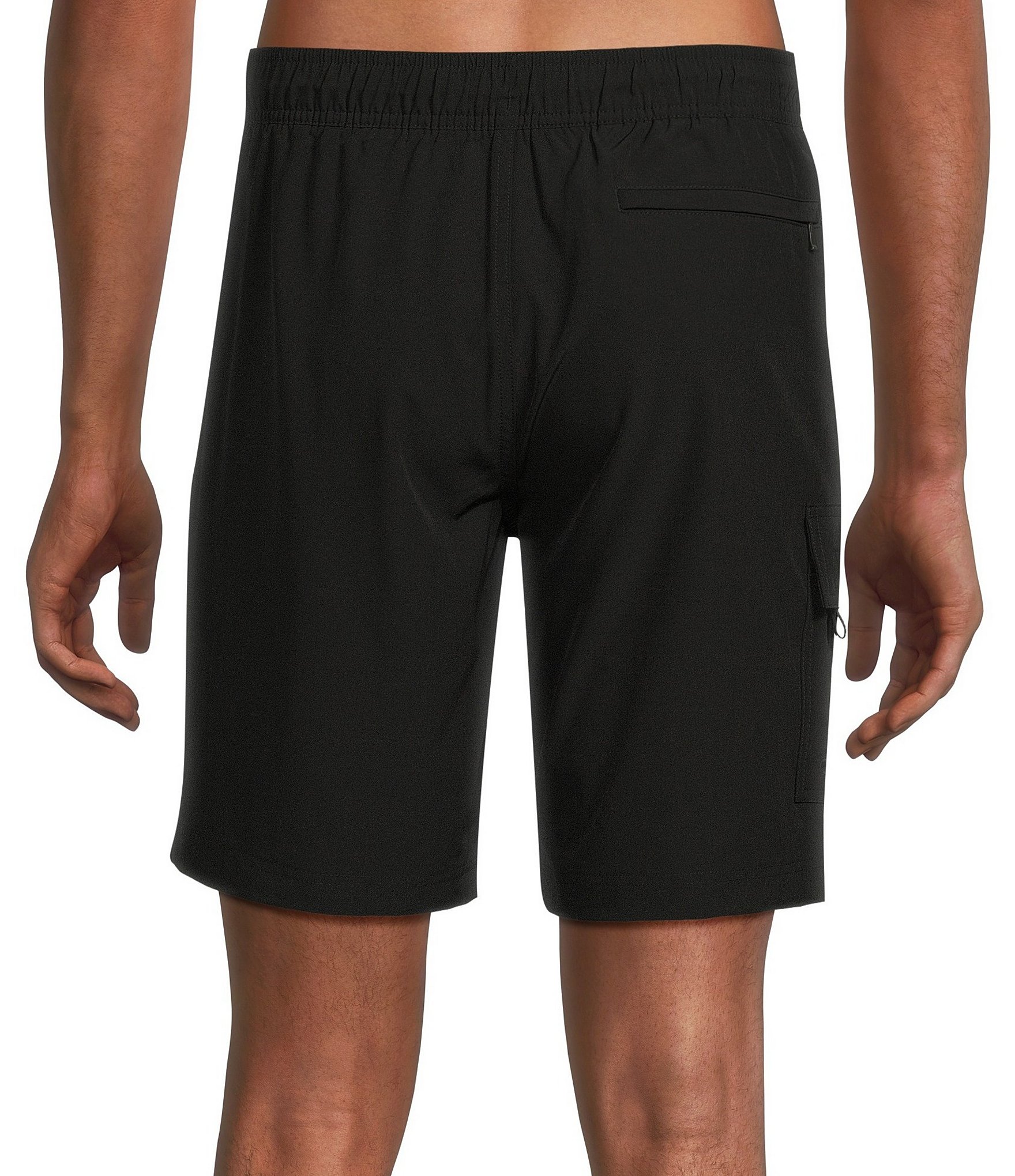 Caribbean Big & Tall Half Elastic Solid Cargo 9#double; and 11#double; Inseam Swim Trunks