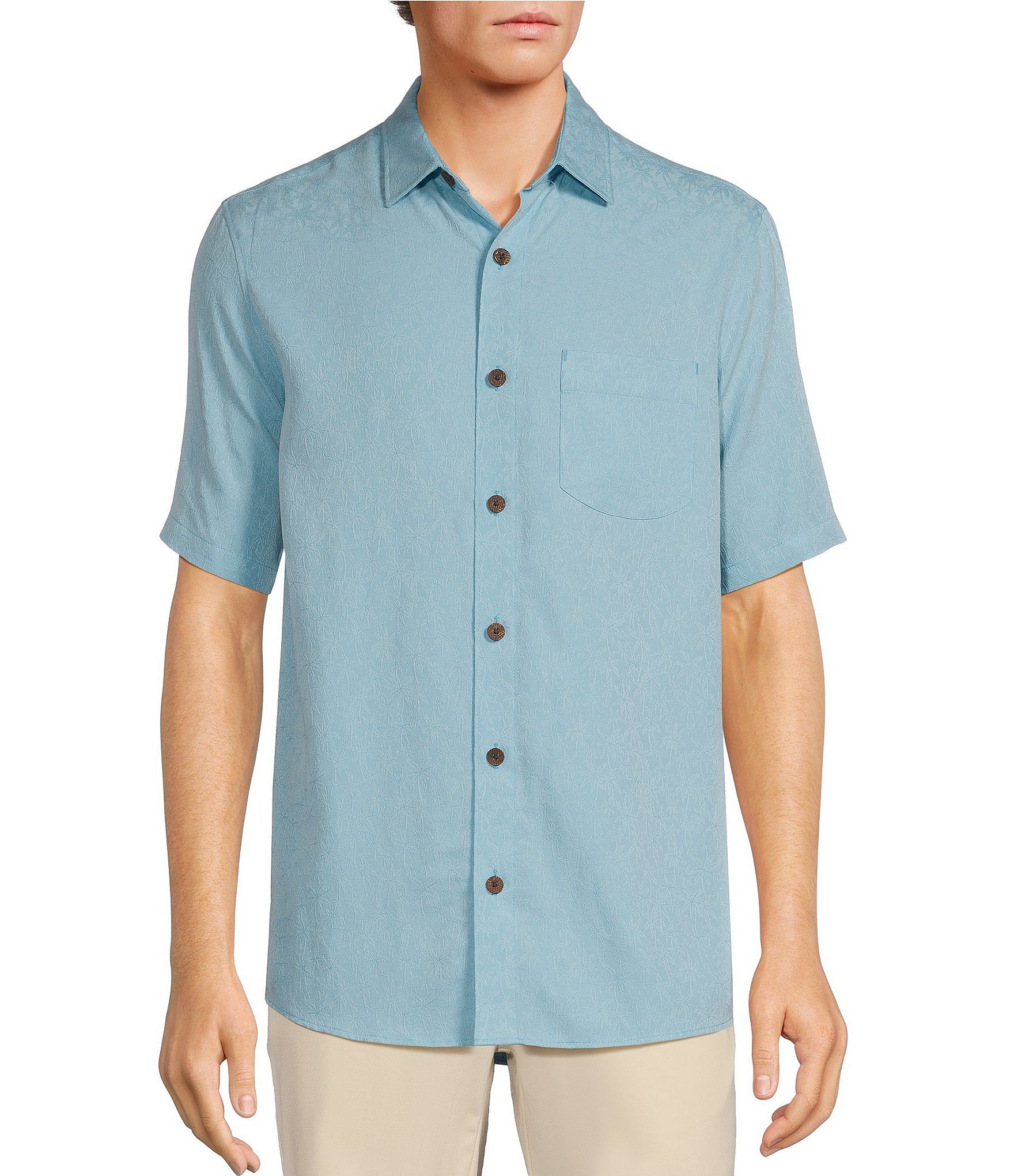 Caribbean Big & Tall Palm Paradise Jacquard Solid Short Sleeve Woven Shirt