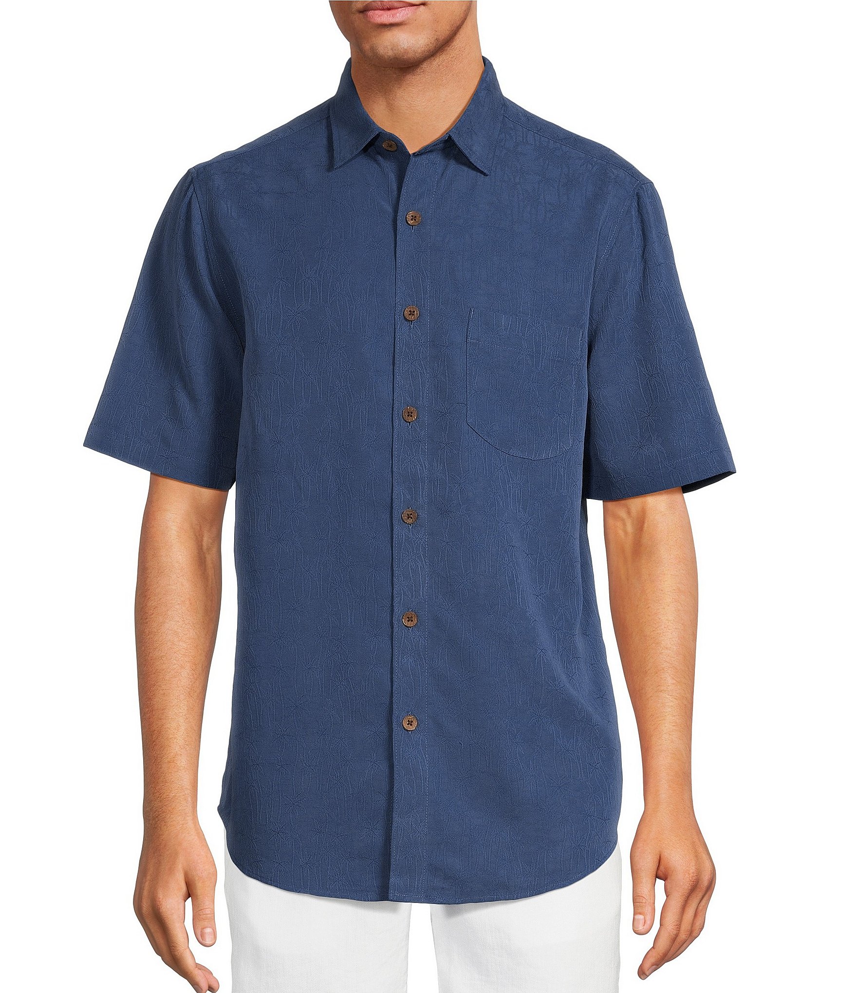 Caribbean Big & Tall Palm Paradise Short Sleeve Woven Jacquard Shirt ...