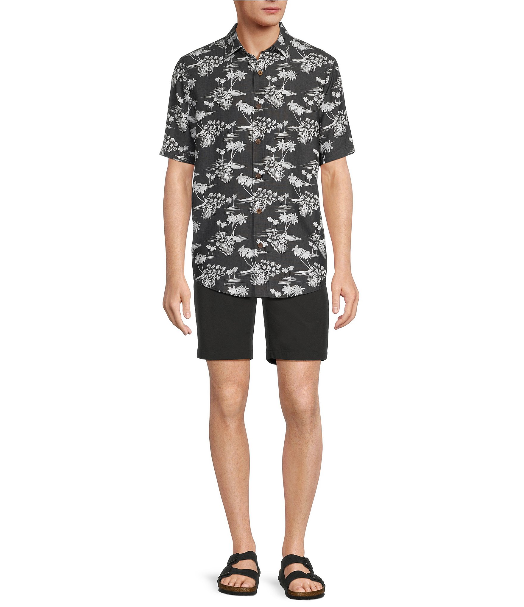 Caribbean Big & Tall Palm Print Short Sleeve Woven Shirt