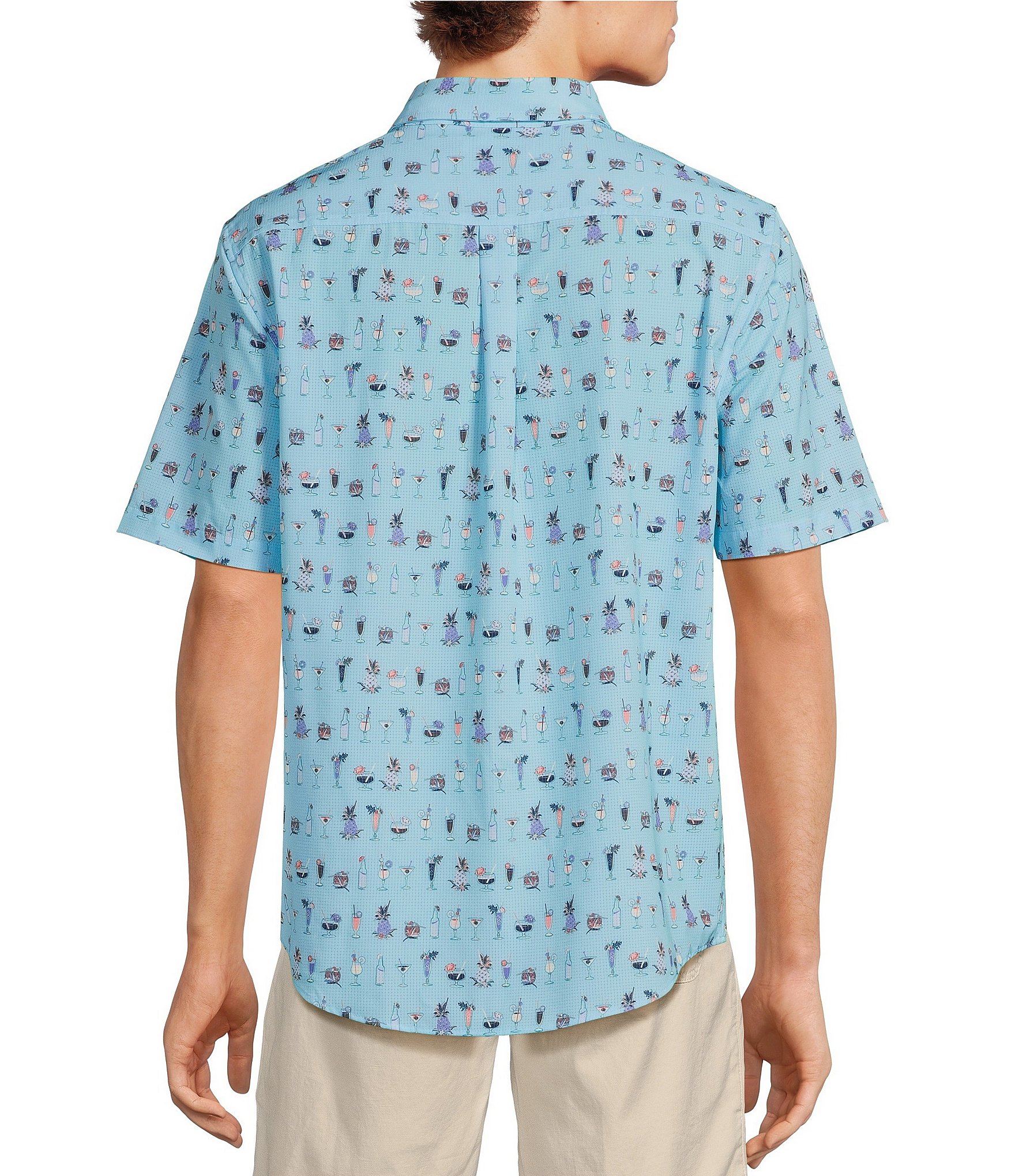 Caribbean Big & Tall Performance Stretch Mini Cocktails Print Short Sleeve Woven Shirt