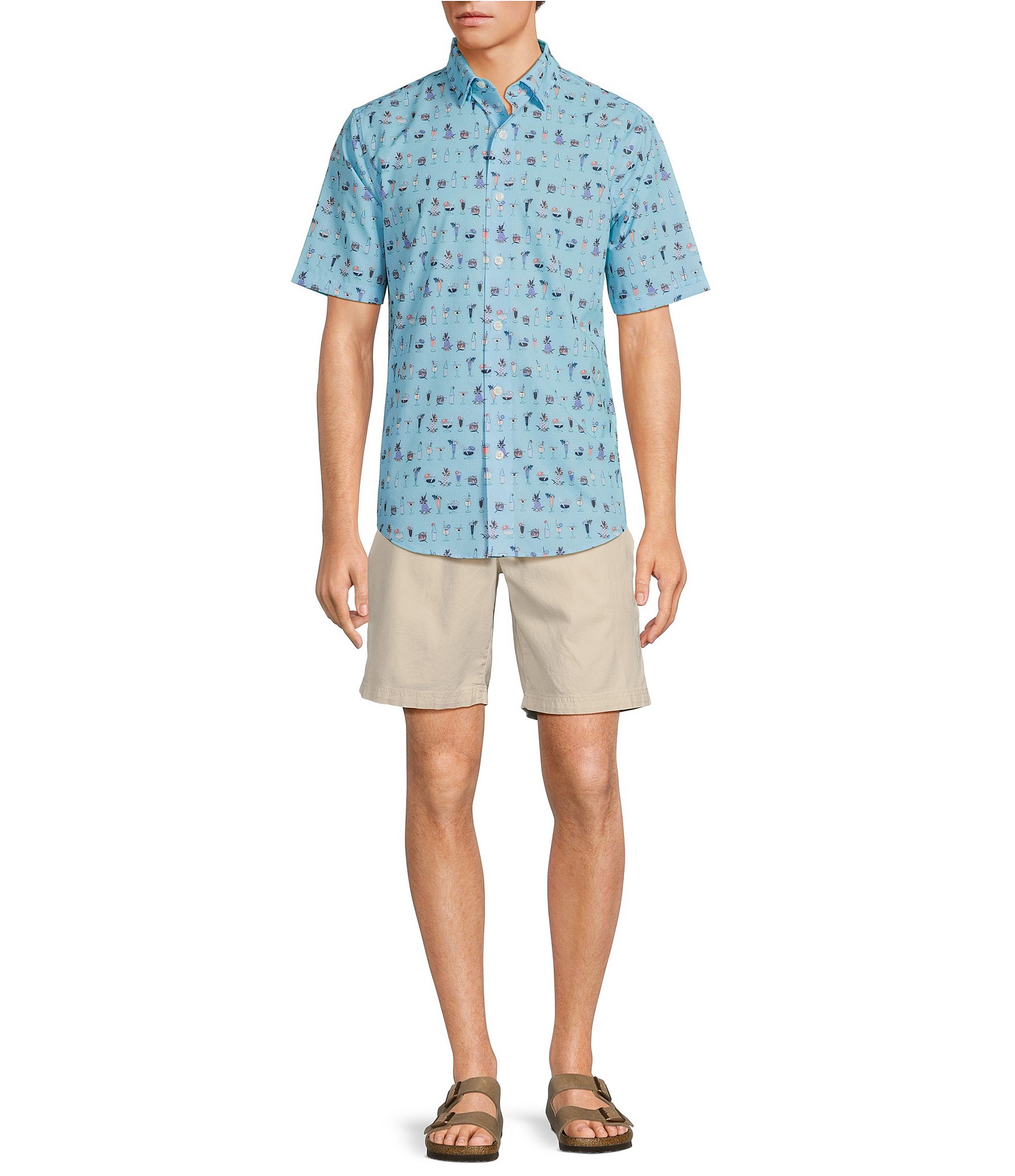 Caribbean Big & Tall Performance Stretch Mini Cocktails Print Short Sleeve Woven Shirt