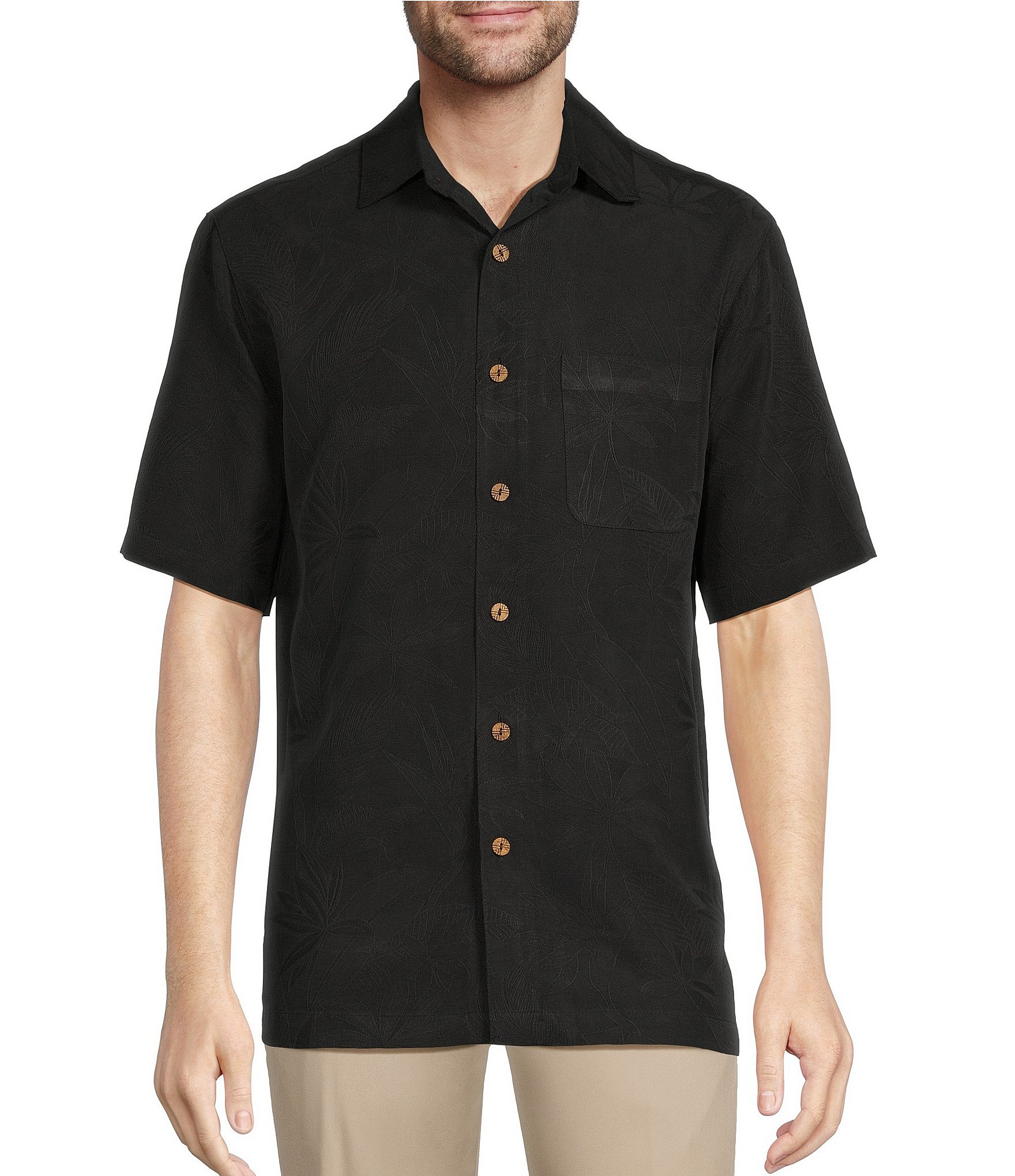 Caribbean Bird of Paradise Textured Jacquard Short Sleeve Woven Shirt