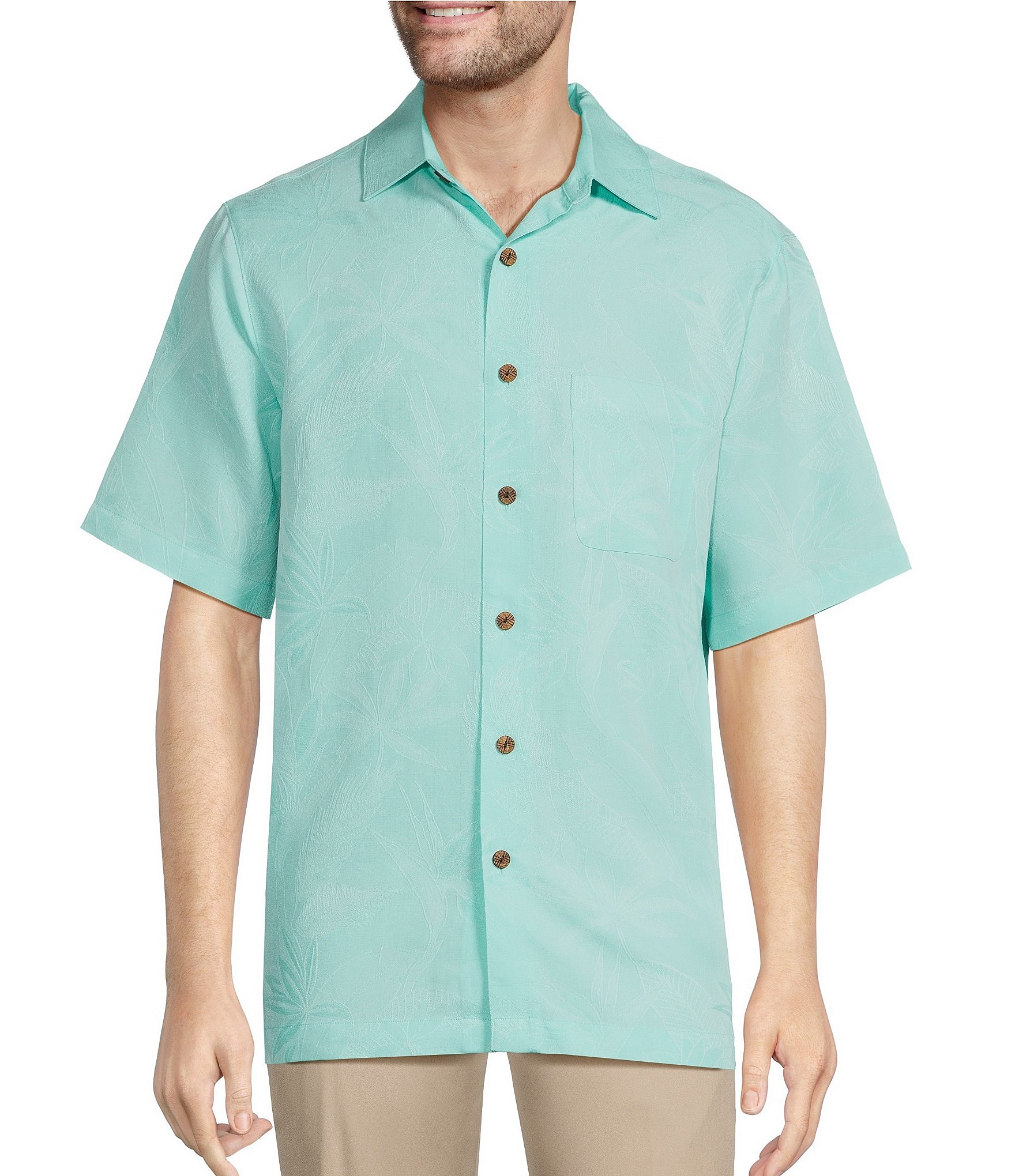 Caribbean Bird of Paradise Textured Jacquard Short Sleeve Woven Shirt