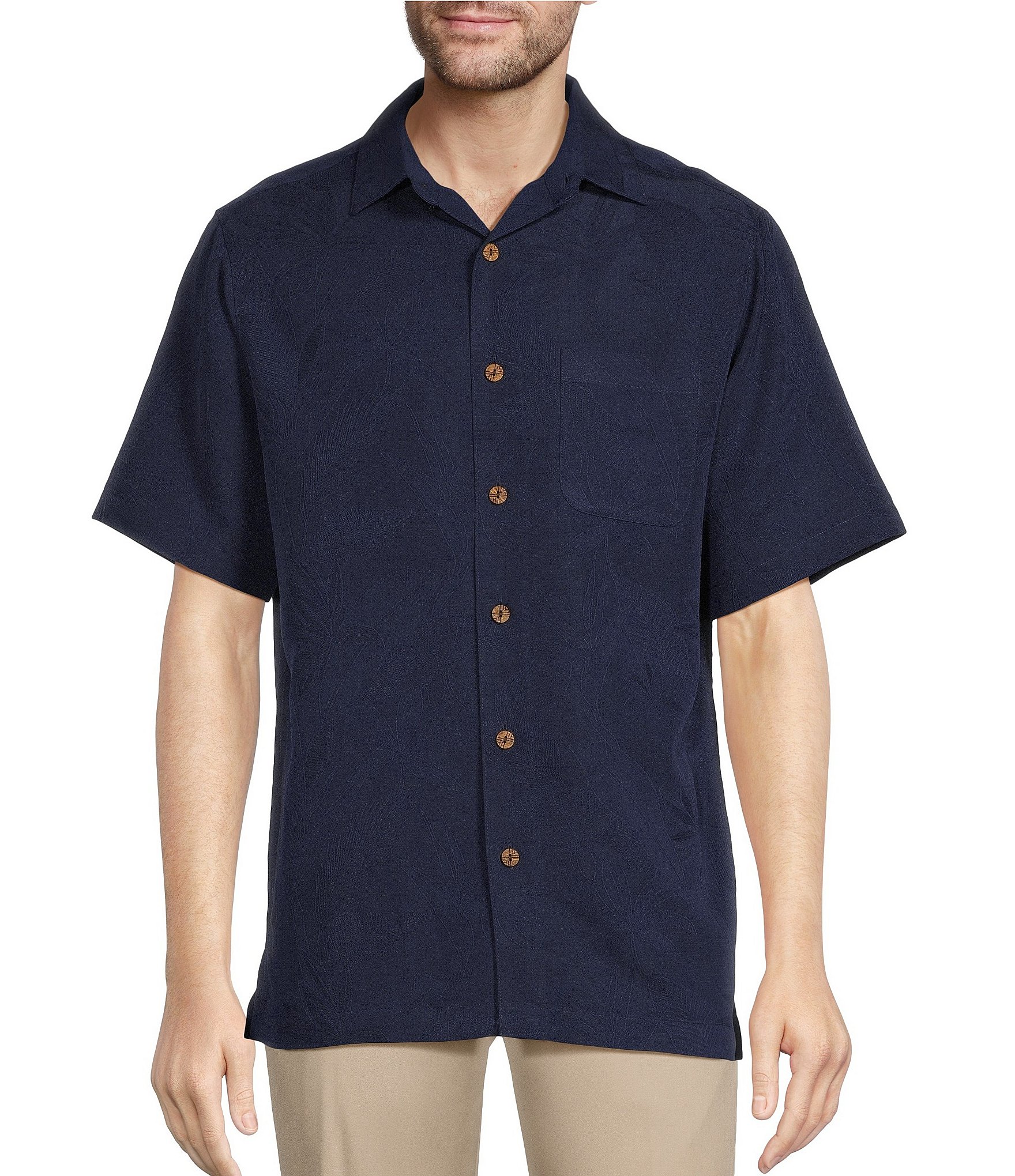 Caribbean Bird of Paradise Textured Jacquard Short Sleeve Woven Shirt