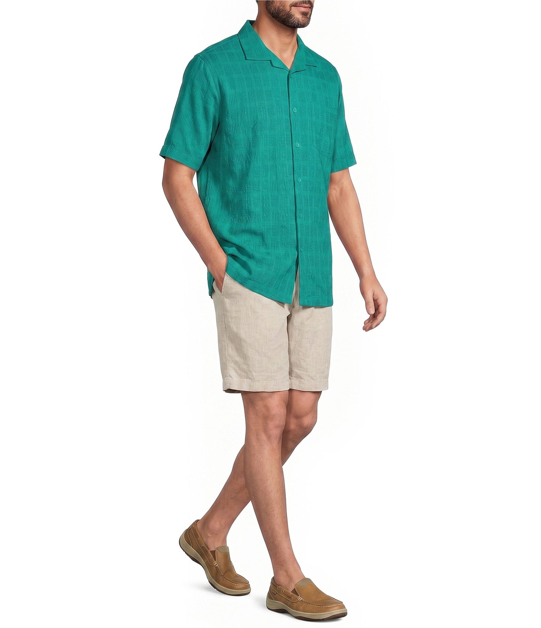 Caribbean Camp Texture Solid Short Sleeve Woven Shirt
