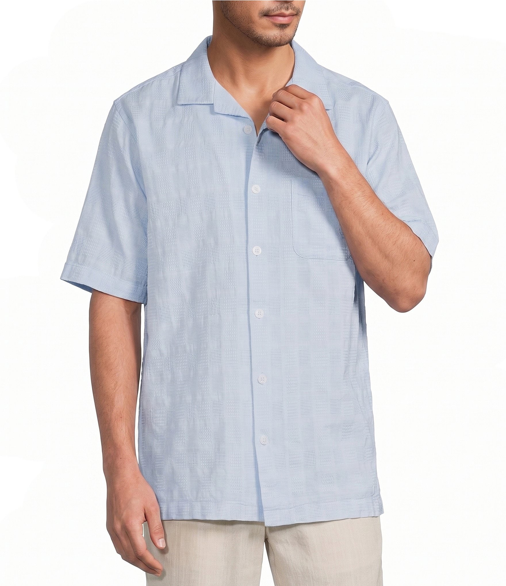 Caribbean Camp Texture Solid Short Sleeve Woven Shirt