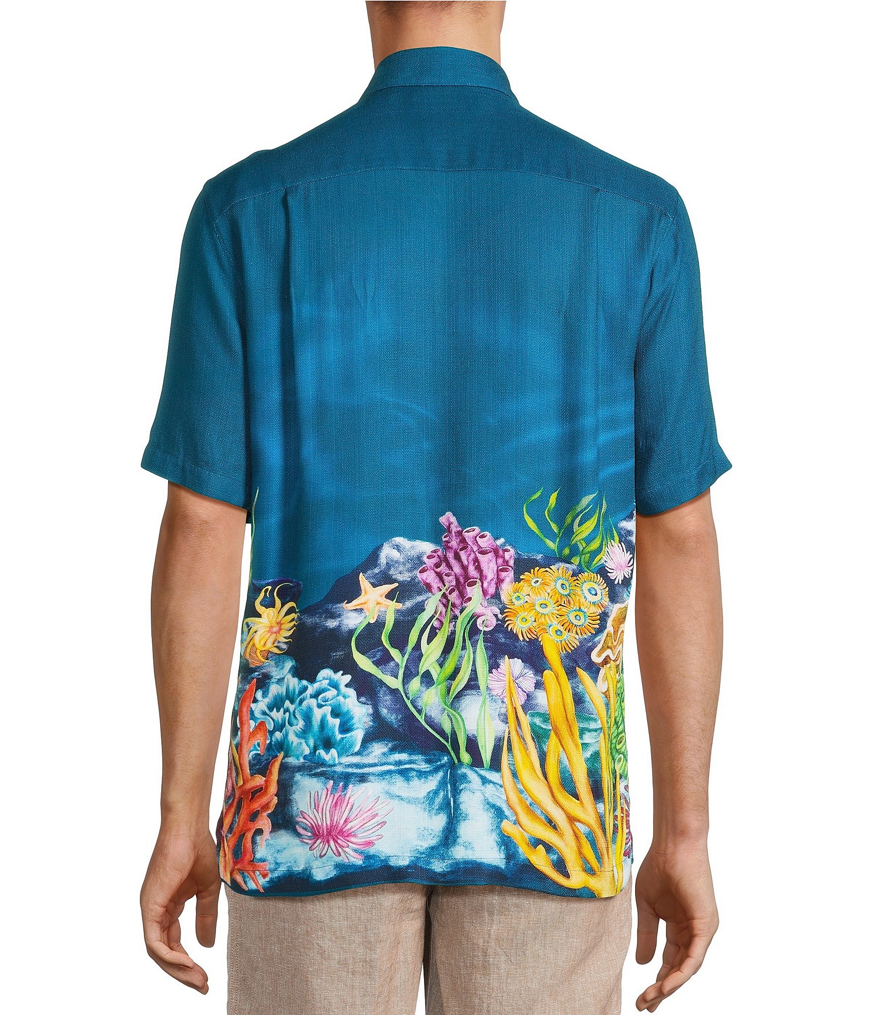 Caribbean Coral Reef Print Short Sleeve Woven Shirt