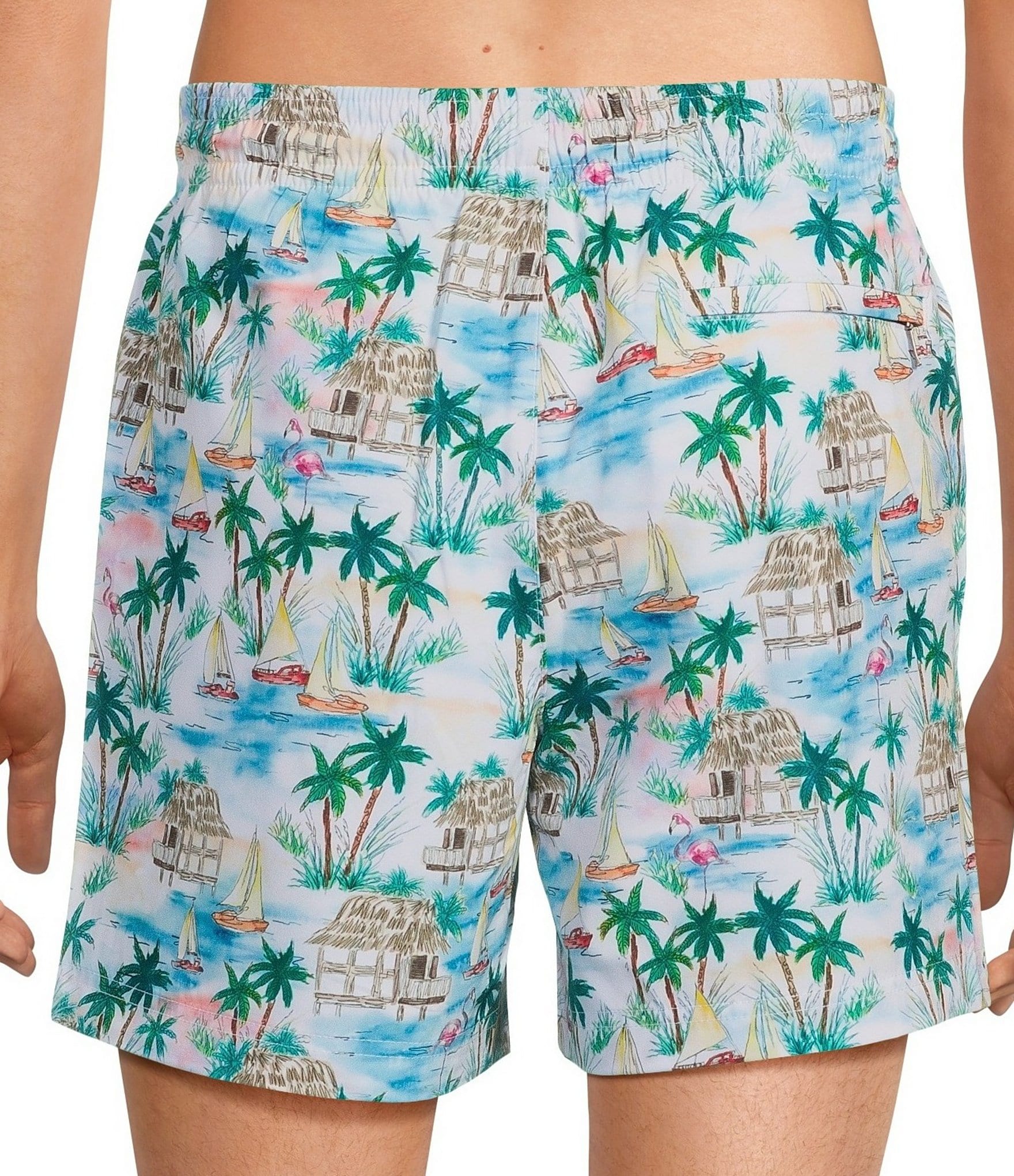 Caribbean Flamingo Beach 6#double; Inseam Swim Trunks