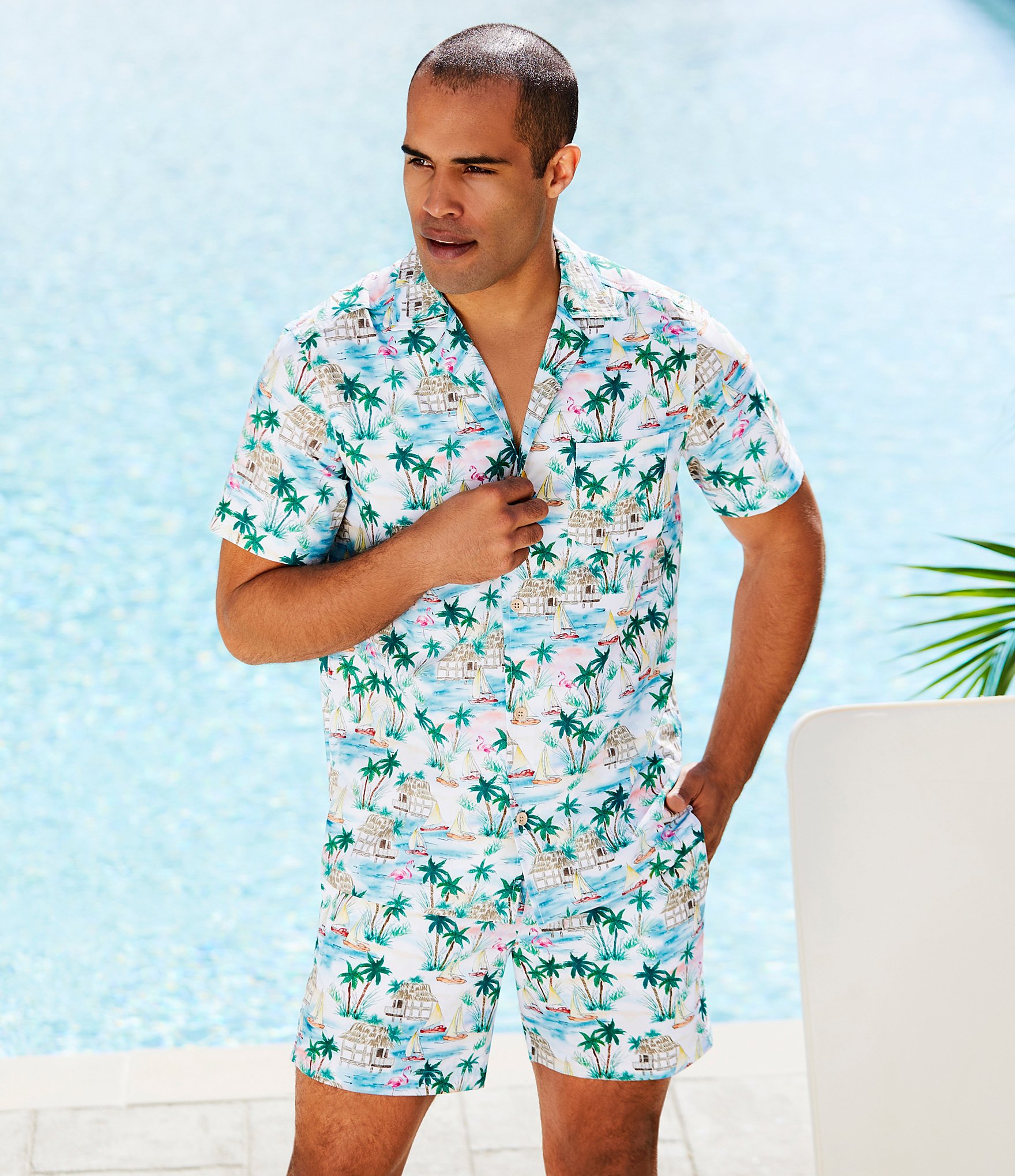 Caribbean Flamingo Beach 6#double; Inseam Swim Trunks