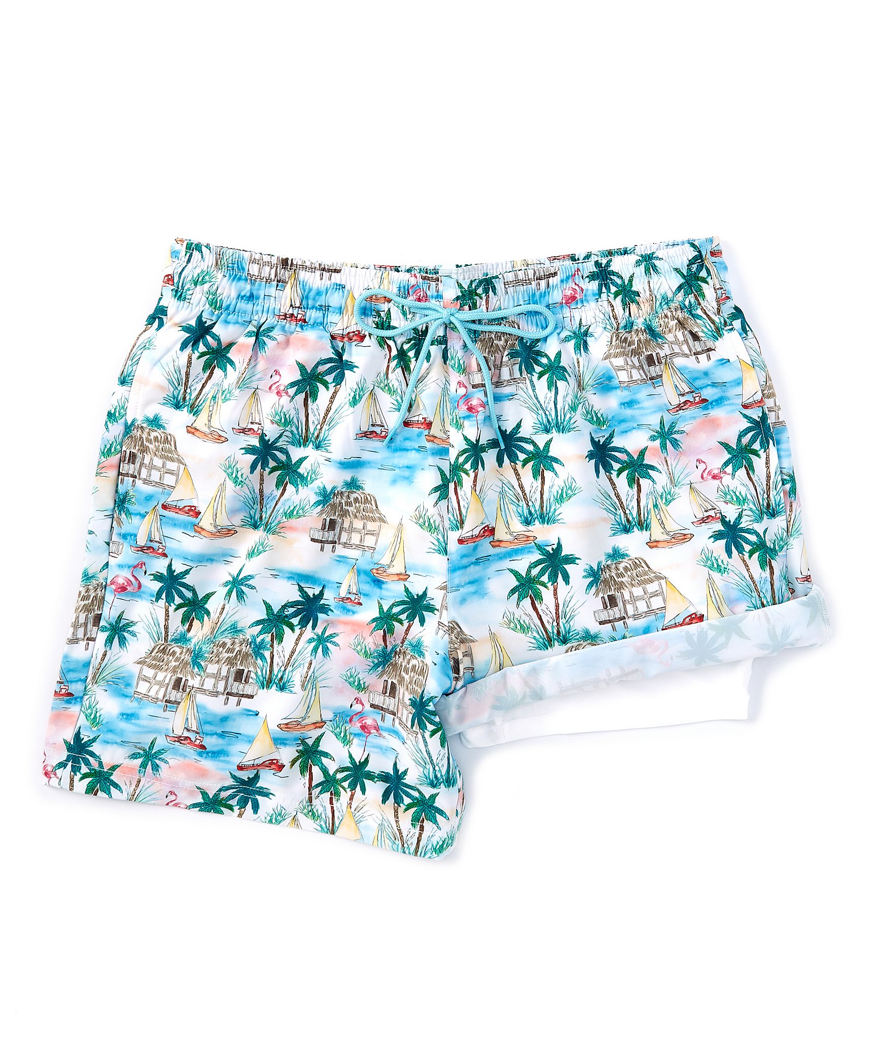 Caribbean Flamingo Beach 6#double; Inseam Swim Trunks