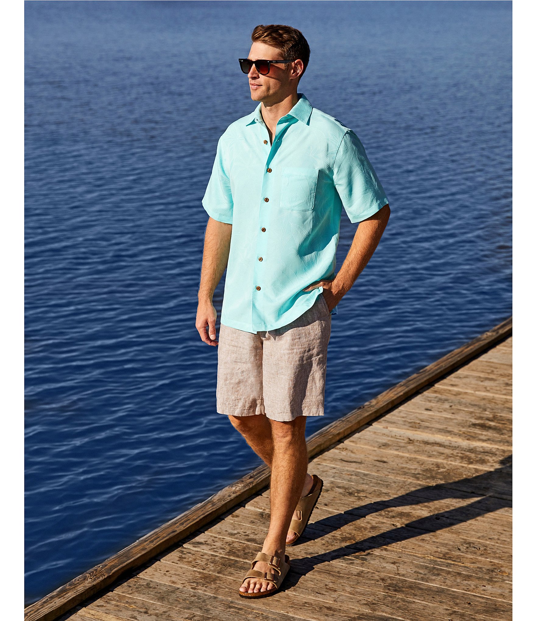 Caribbean Flat Front Linen 10#double; Inseam Shorts