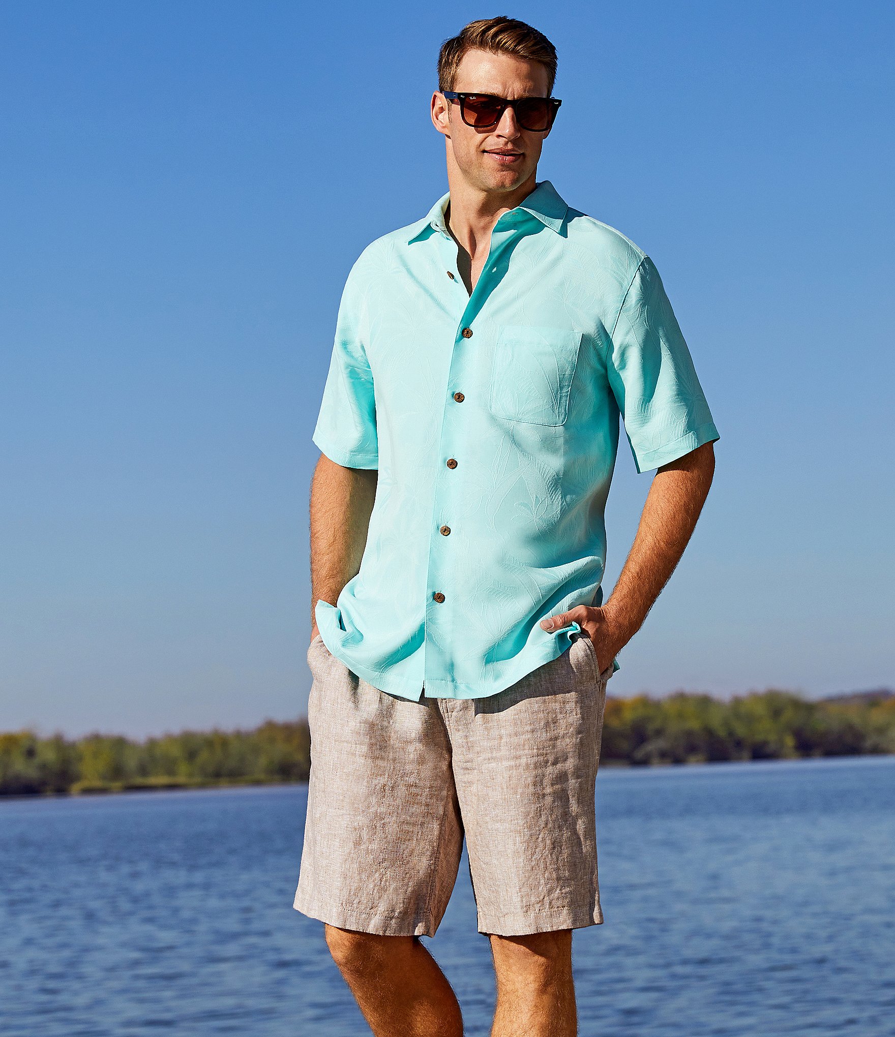 Caribbean Flat Front Linen 10#double; Inseam Shorts