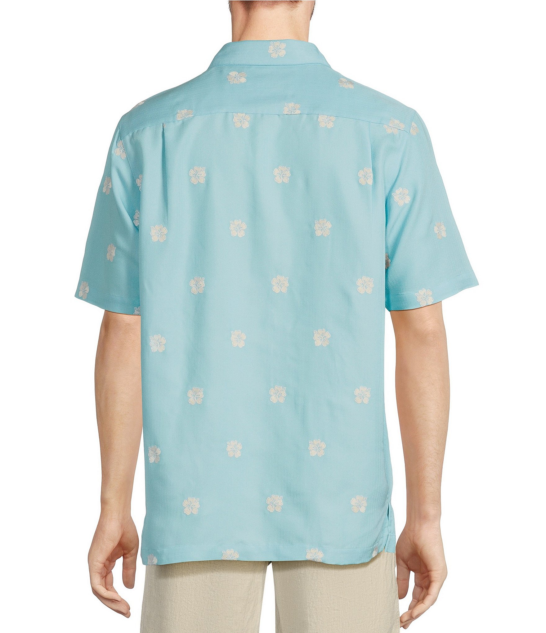 Caribbean Floral Embroidered Short Sleeve Woven Shirt