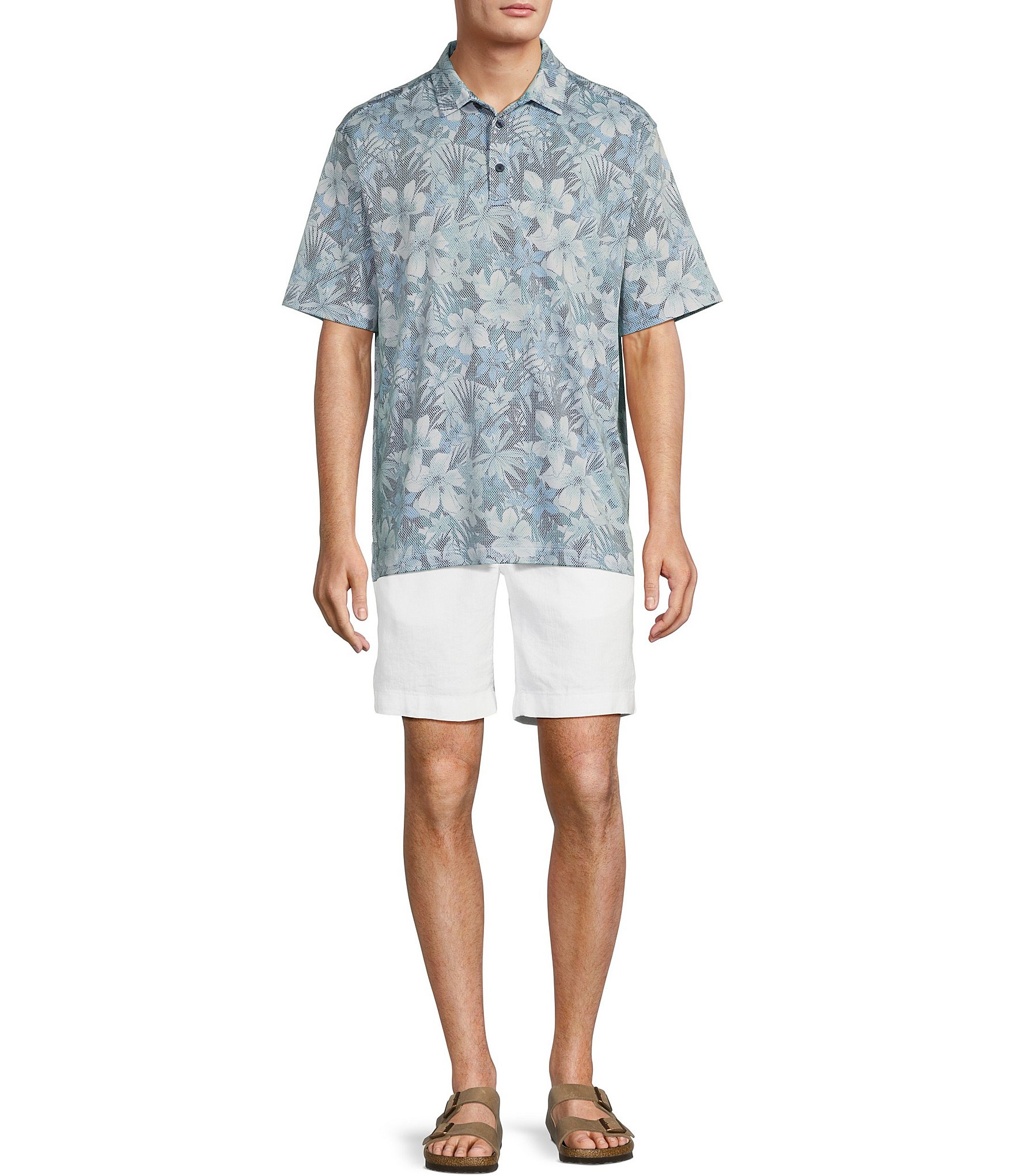 Caribbean Floral Jacquard Short Sleeve Polo Shirt