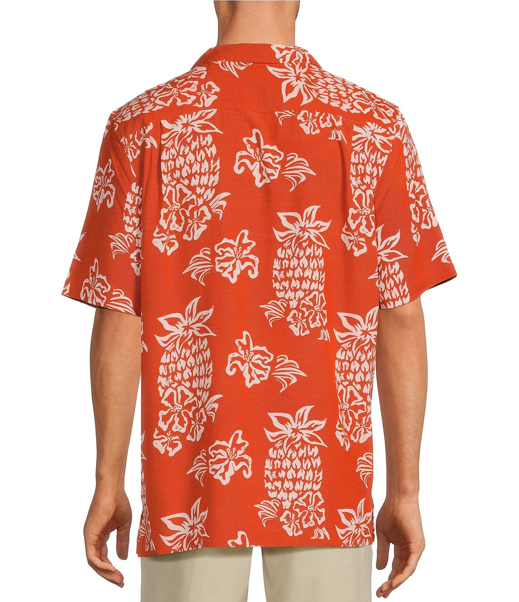 Caribbean Floral Pineapple Printed Short Sleeve Woven Shirt