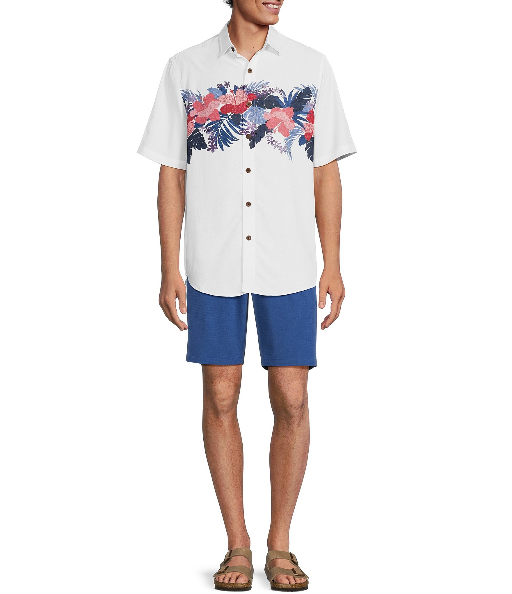 Caribbean Floral Poly Modal Short Sleeve Shirt