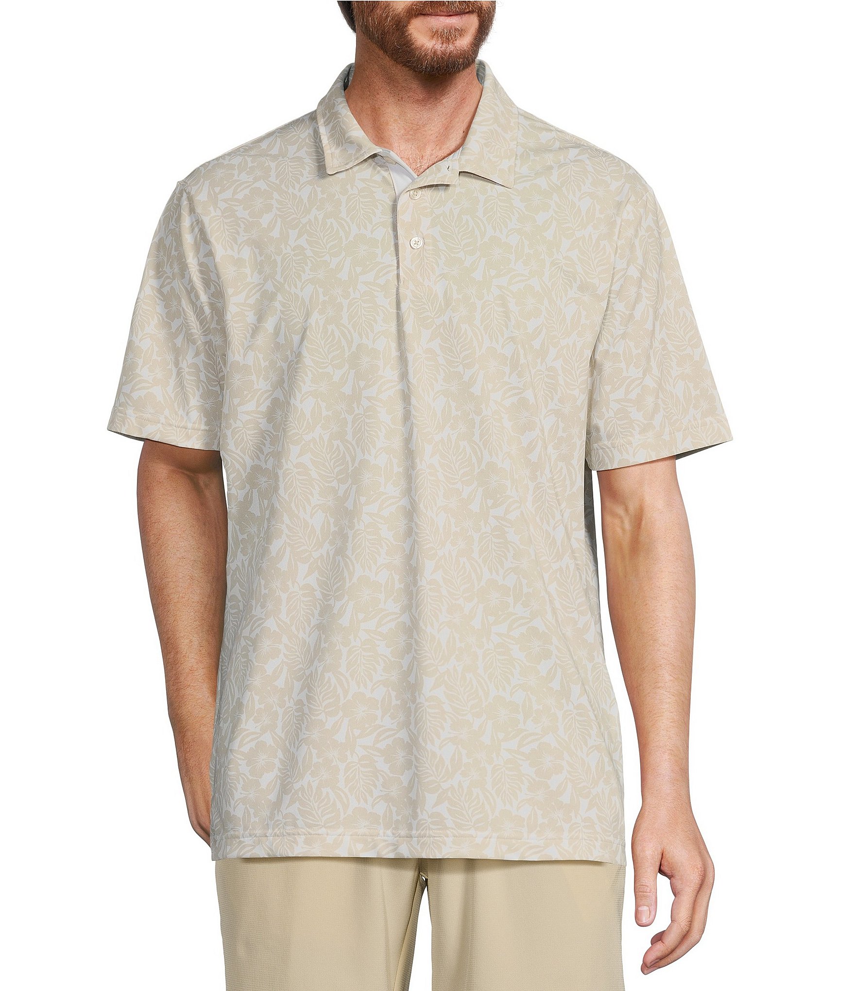 Caribbean Floral Print Short Sleeve Polo Shirt