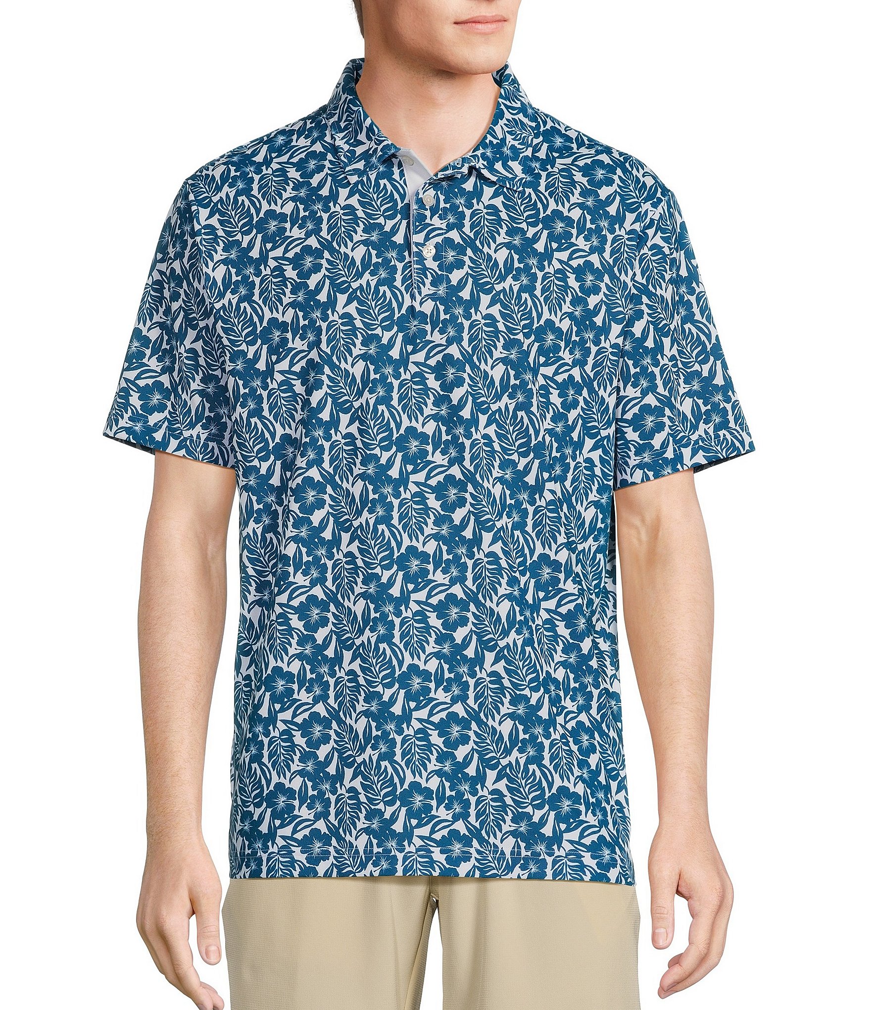 Caribbean Floral Print Short Sleeve Polo Shirt