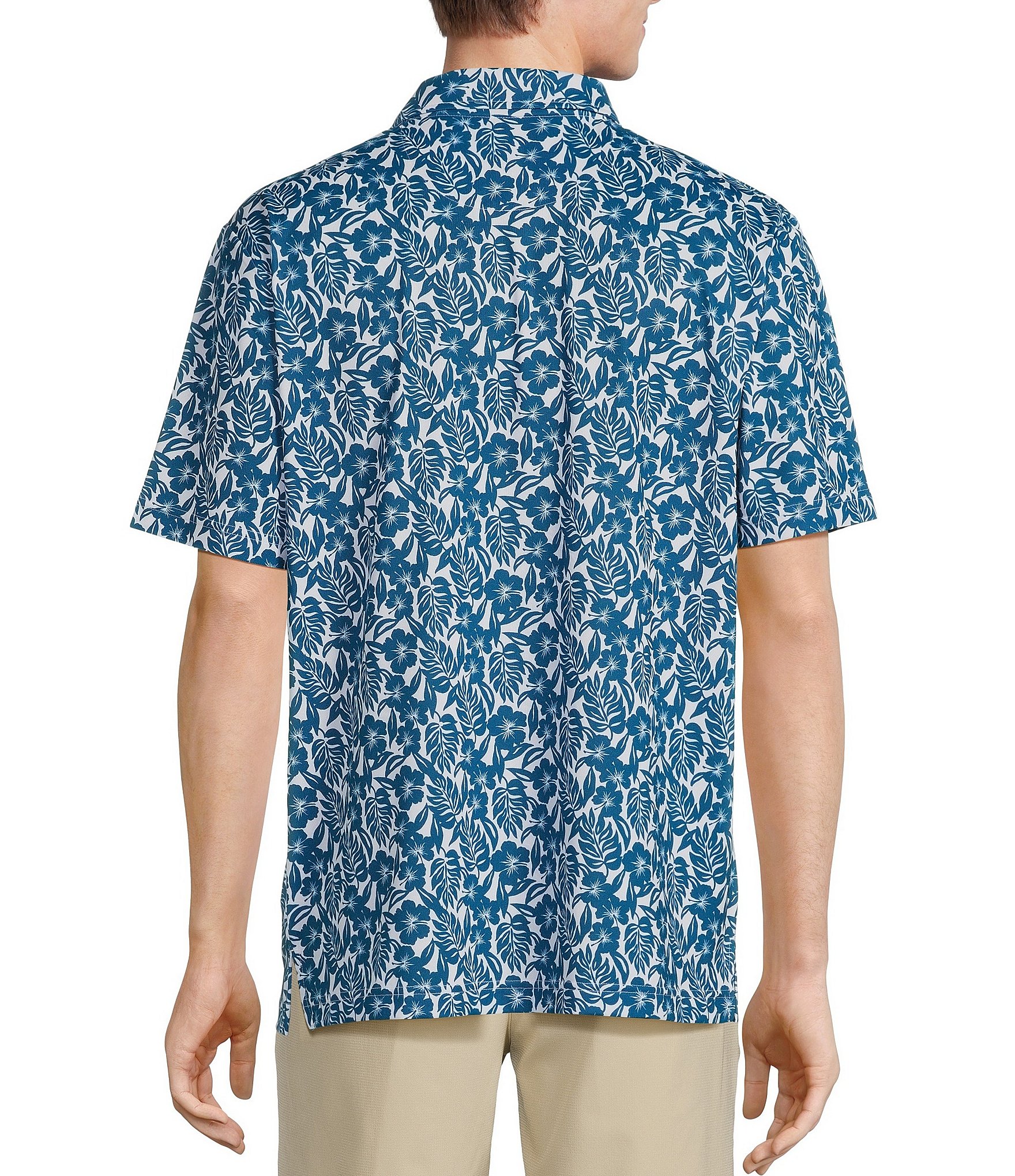 Caribbean Floral Print Short Sleeve Polo Shirt