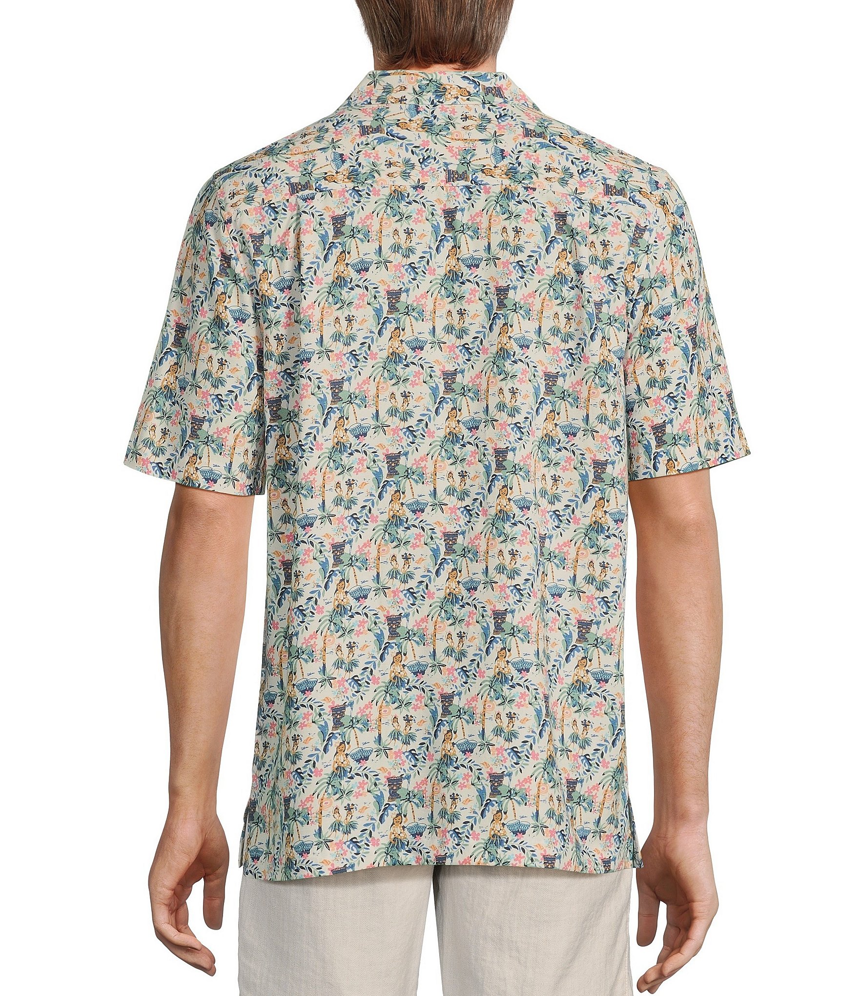 Caribbean Hula Tiki Printed Short Sleeve Woven Shirt