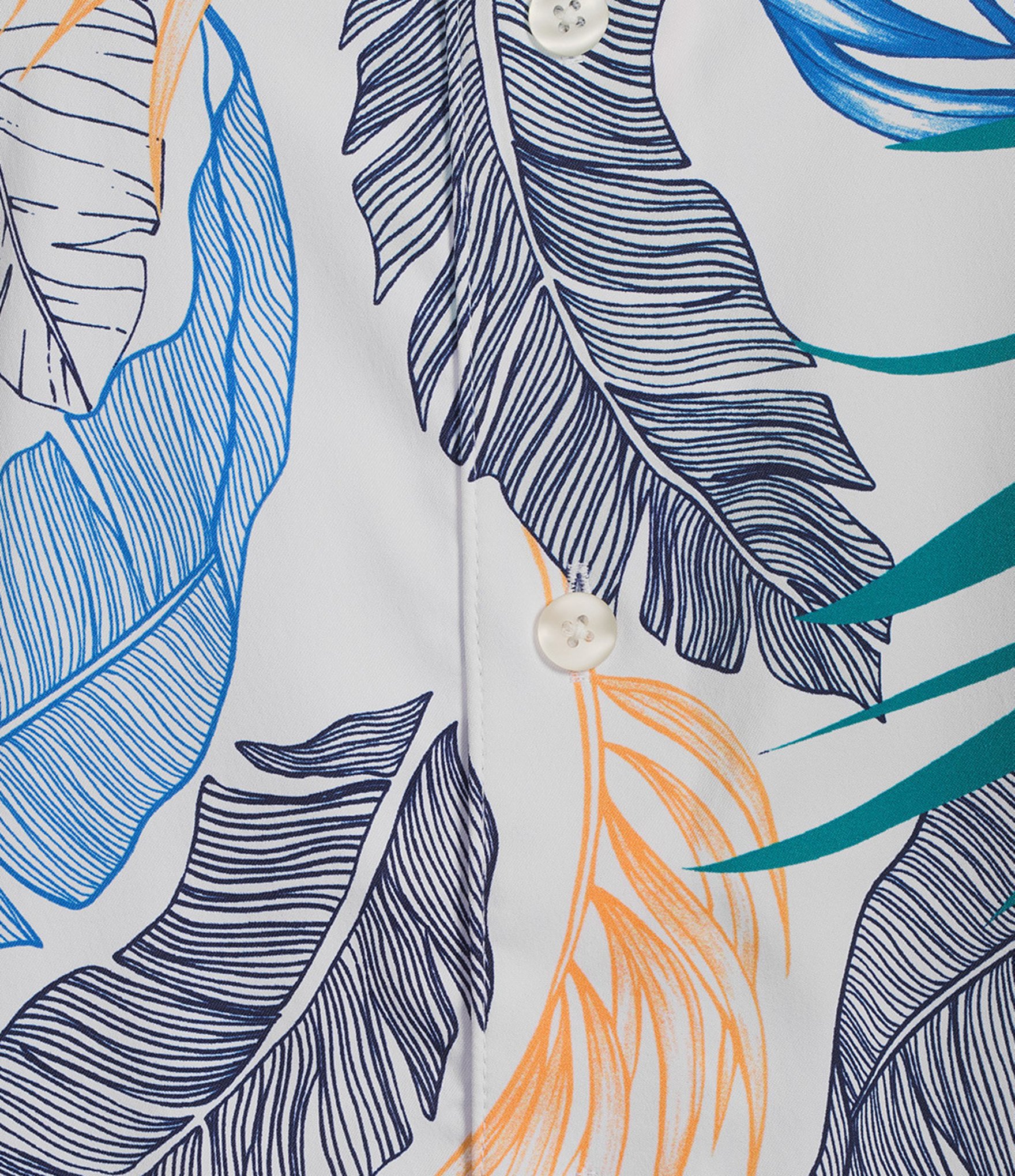 Caribbean Isle Breeze Performance Stretch Large Leaves Tropical Print Short Sleeve Woven Shirt