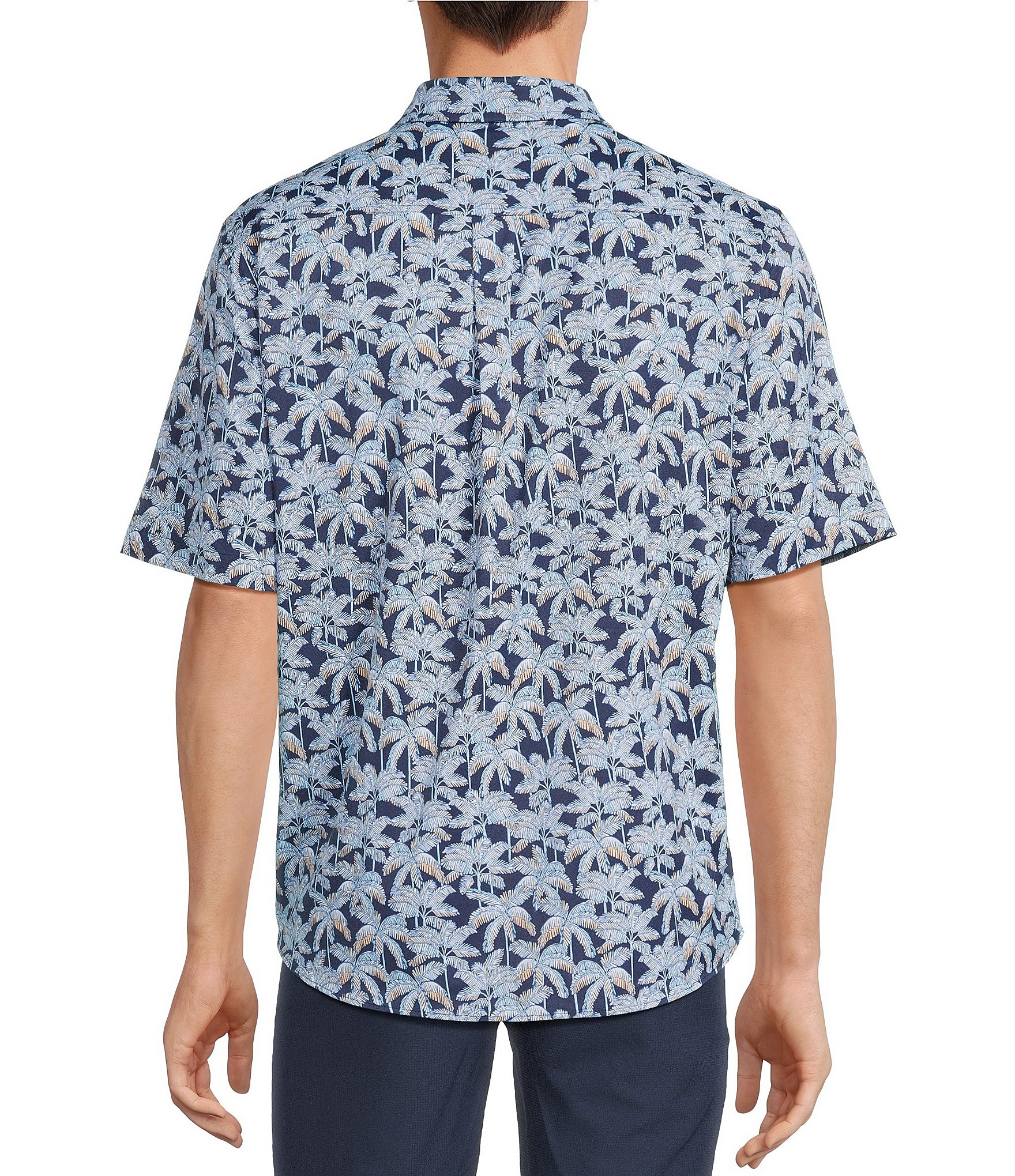 Caribbean Isle Breeze Performance Stretch Palm Print Short Sleeve Woven Shirt