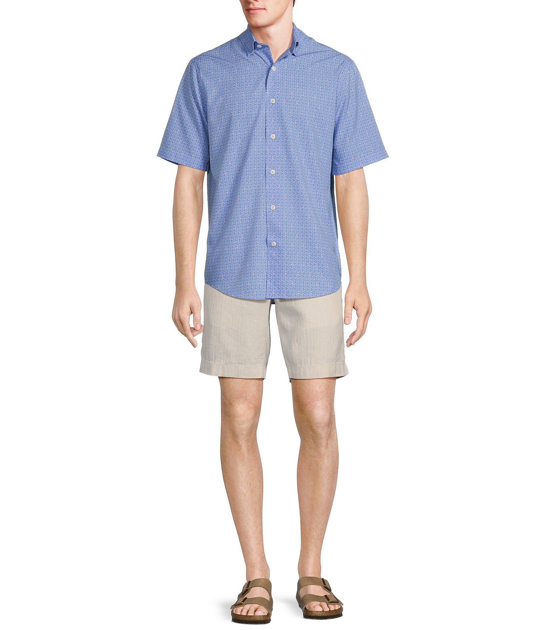 Caribbean Isle Breeze Printed Performance Stretch Short Sleeve Woven Shirt