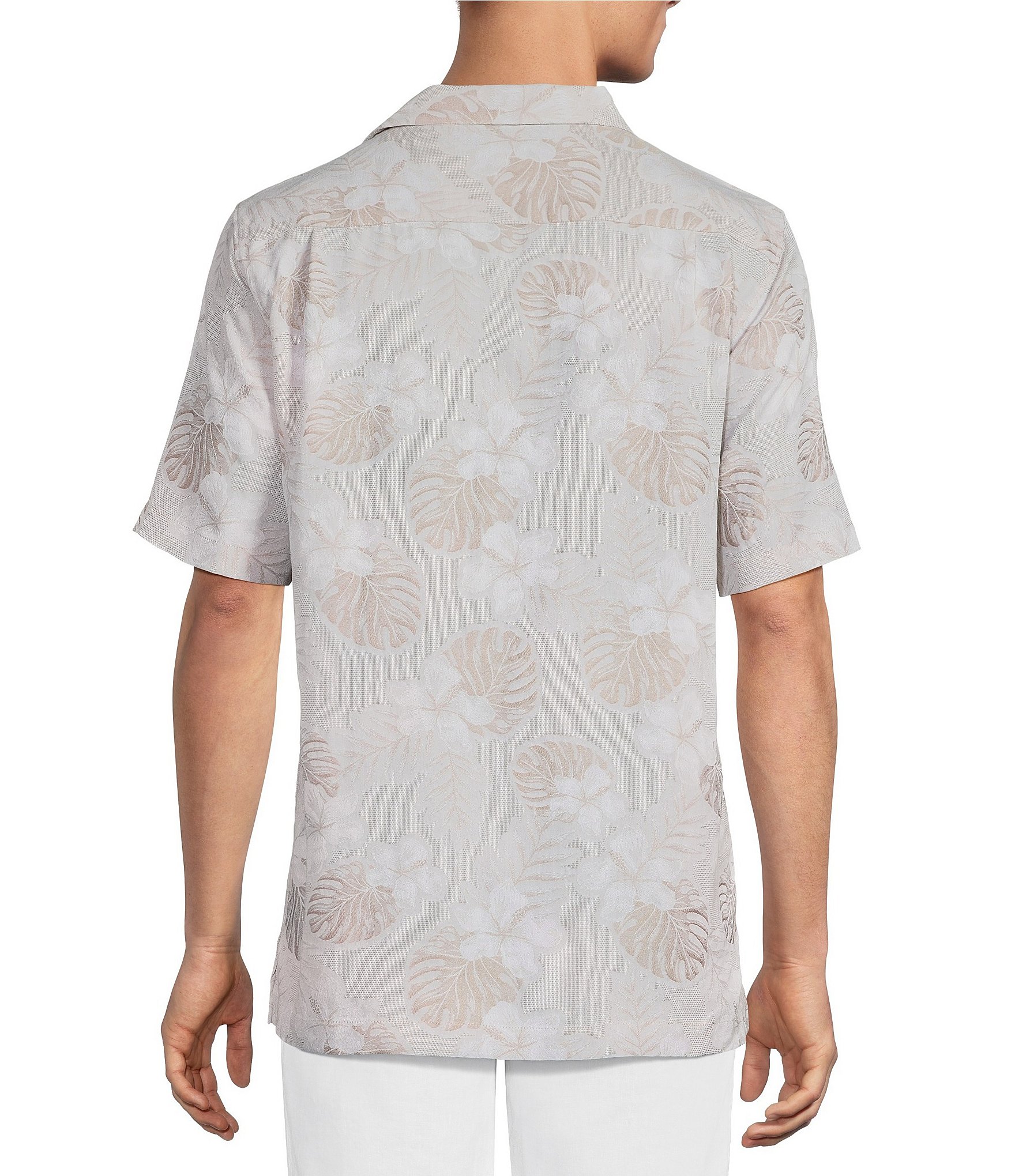 Caribbean Leaf Print Short Sleeve Woven Camp Shirt