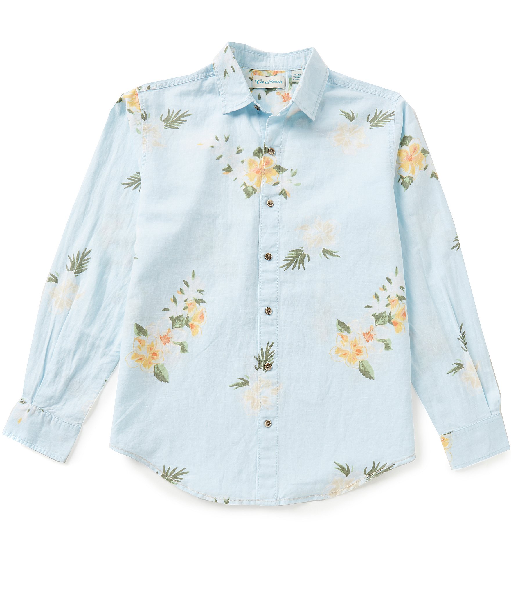 Caribbean Long-Sleeve Linen Floral Print Shirt | Dillards