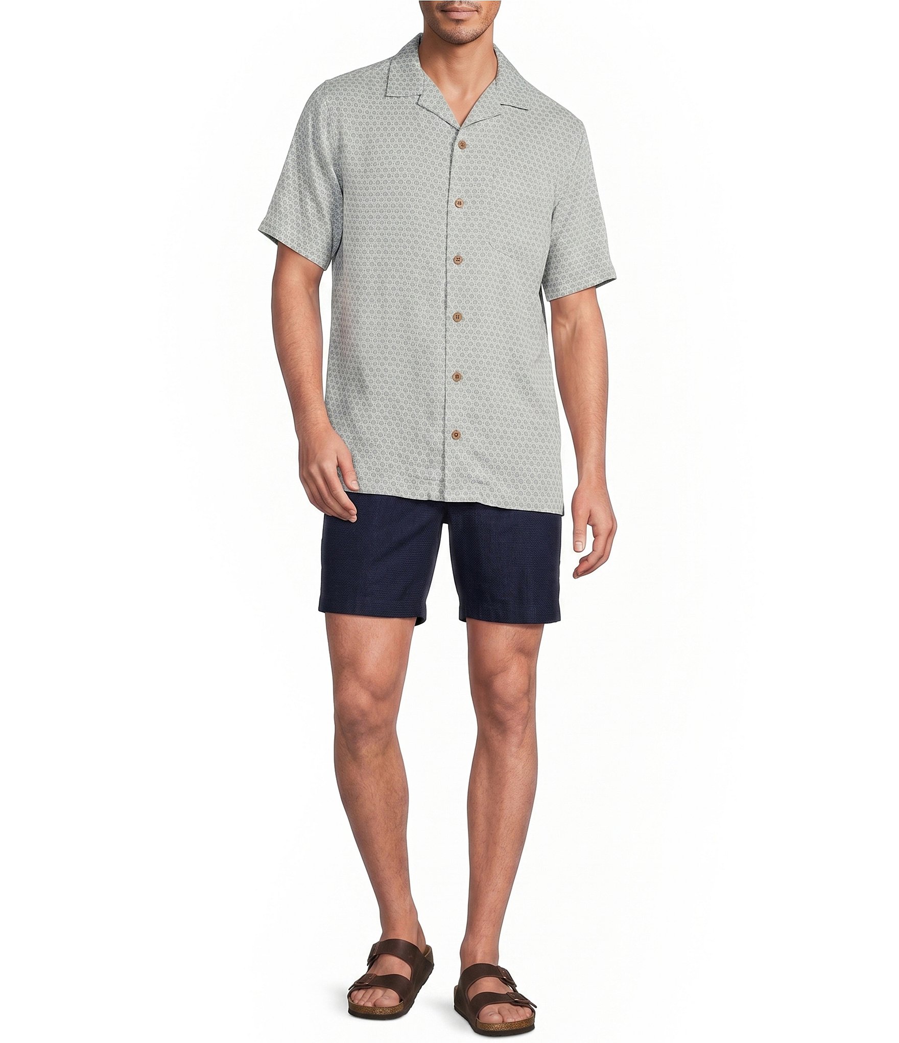Caribbean Micro Print Short Sleeve Woven Camp Shirt