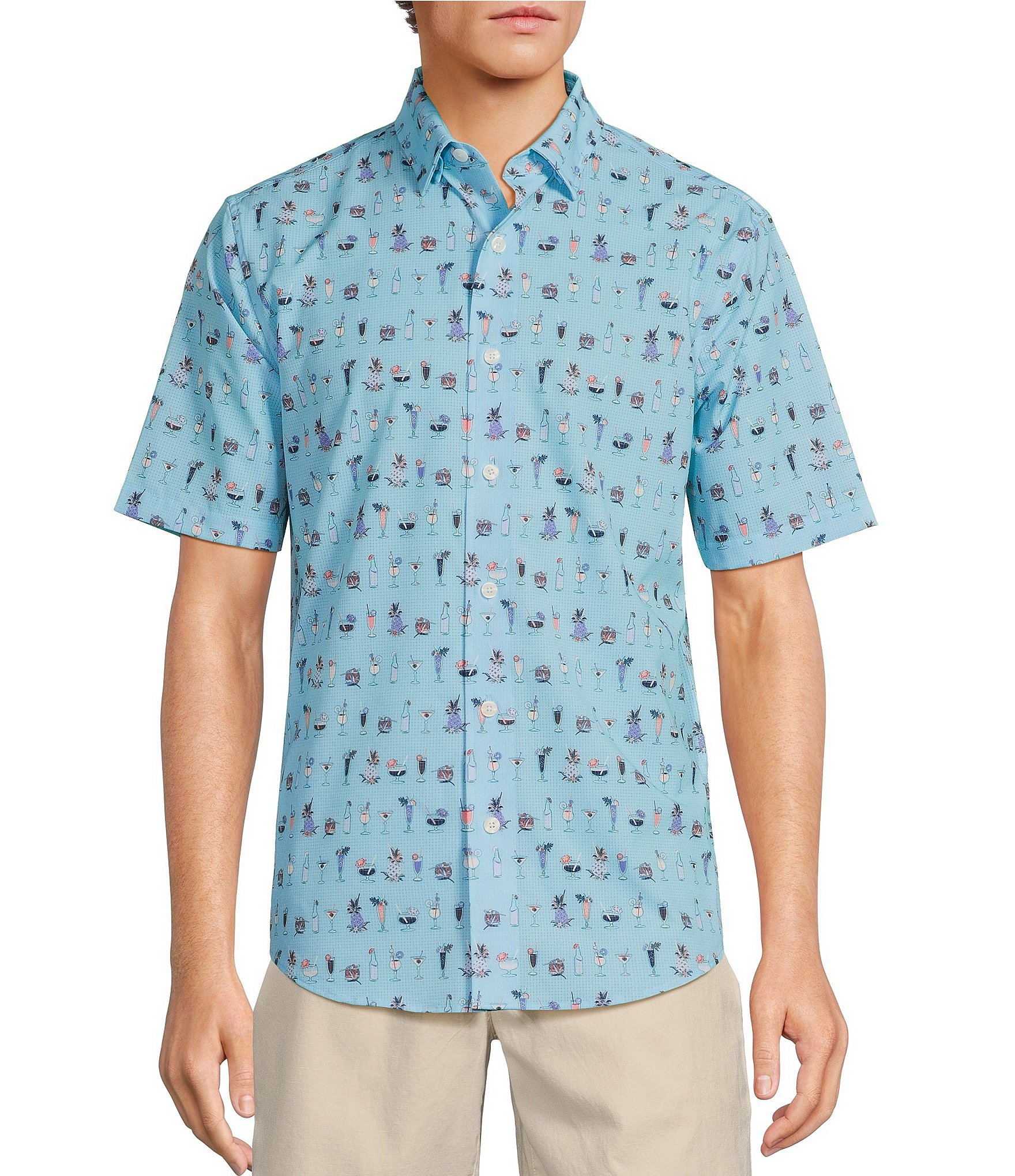 Caribbean Mini Cocktails Performance Print Short Sleeve Woven Shirt