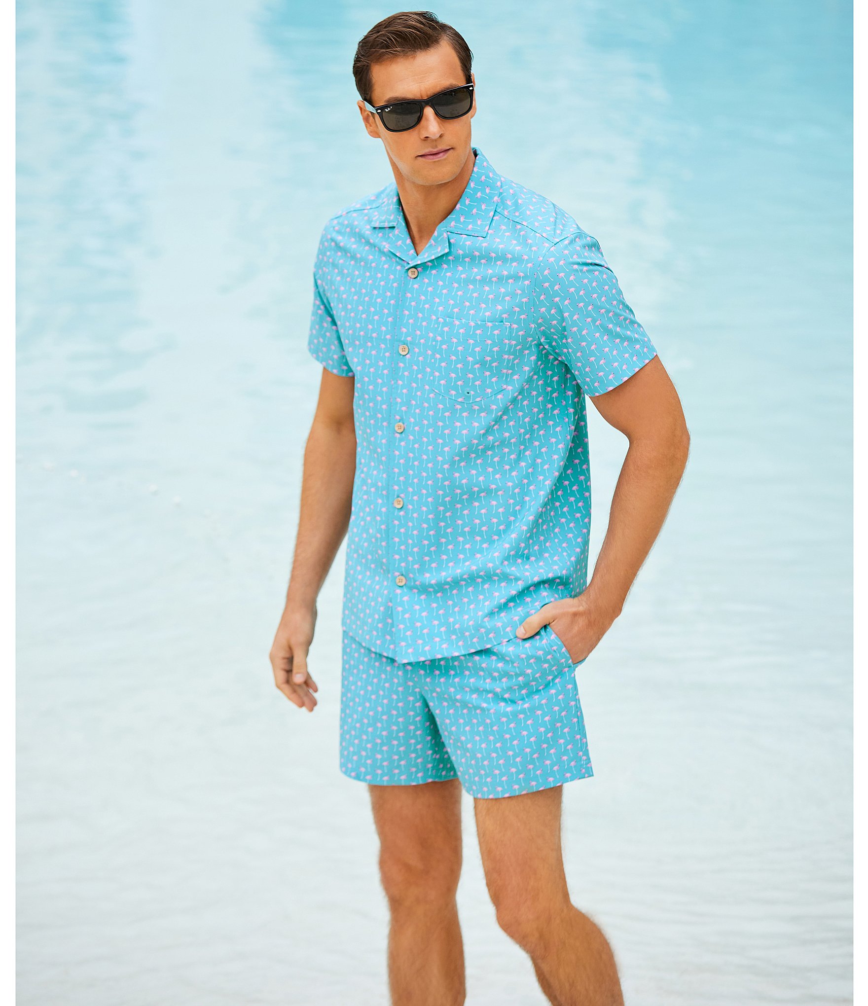 Caribbean Mini Flamingo Cabana Short Sleeve Woven Swim Shirt