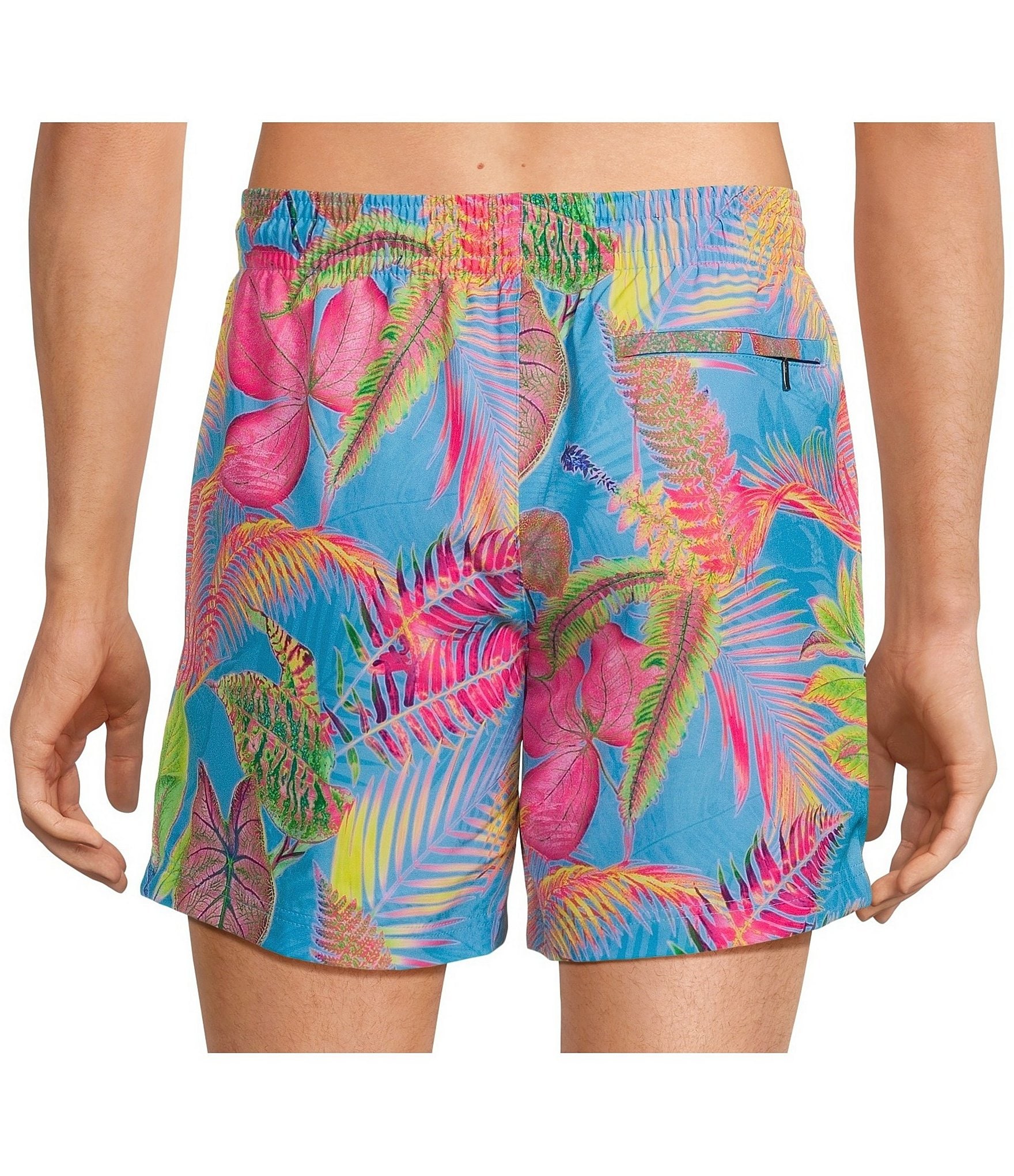 Caribbean Neon Fronds 6#double; Inseam Swim Trunks