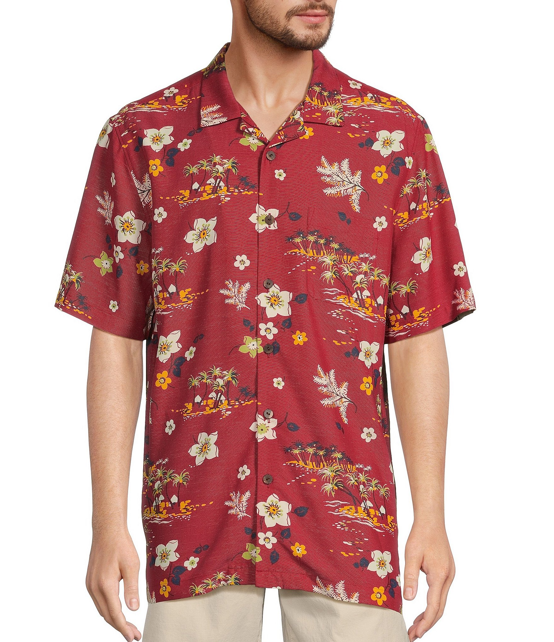 Caribbean Palm Island Printed Short Sleeve Woven Shirt