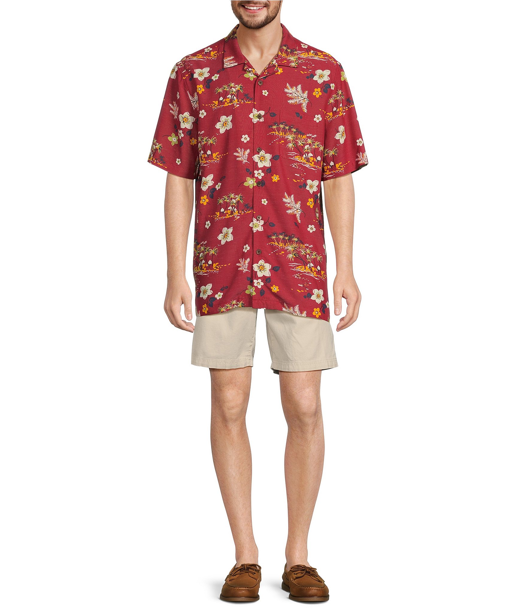 Caribbean Palm Island Printed Short Sleeve Woven Shirt