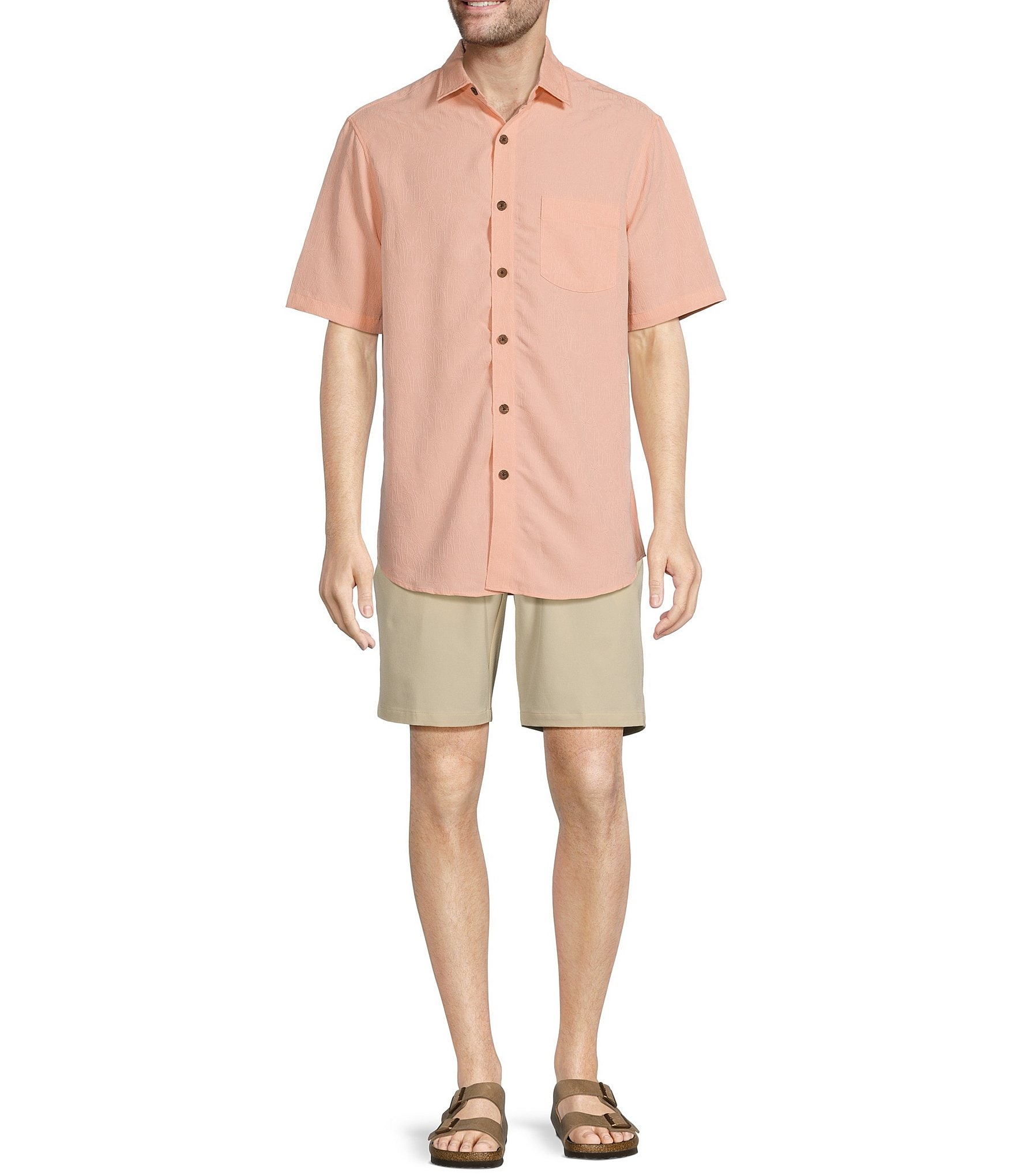 Caribbean Palm Paradise Jacquard Solid Short Sleeve Shirt