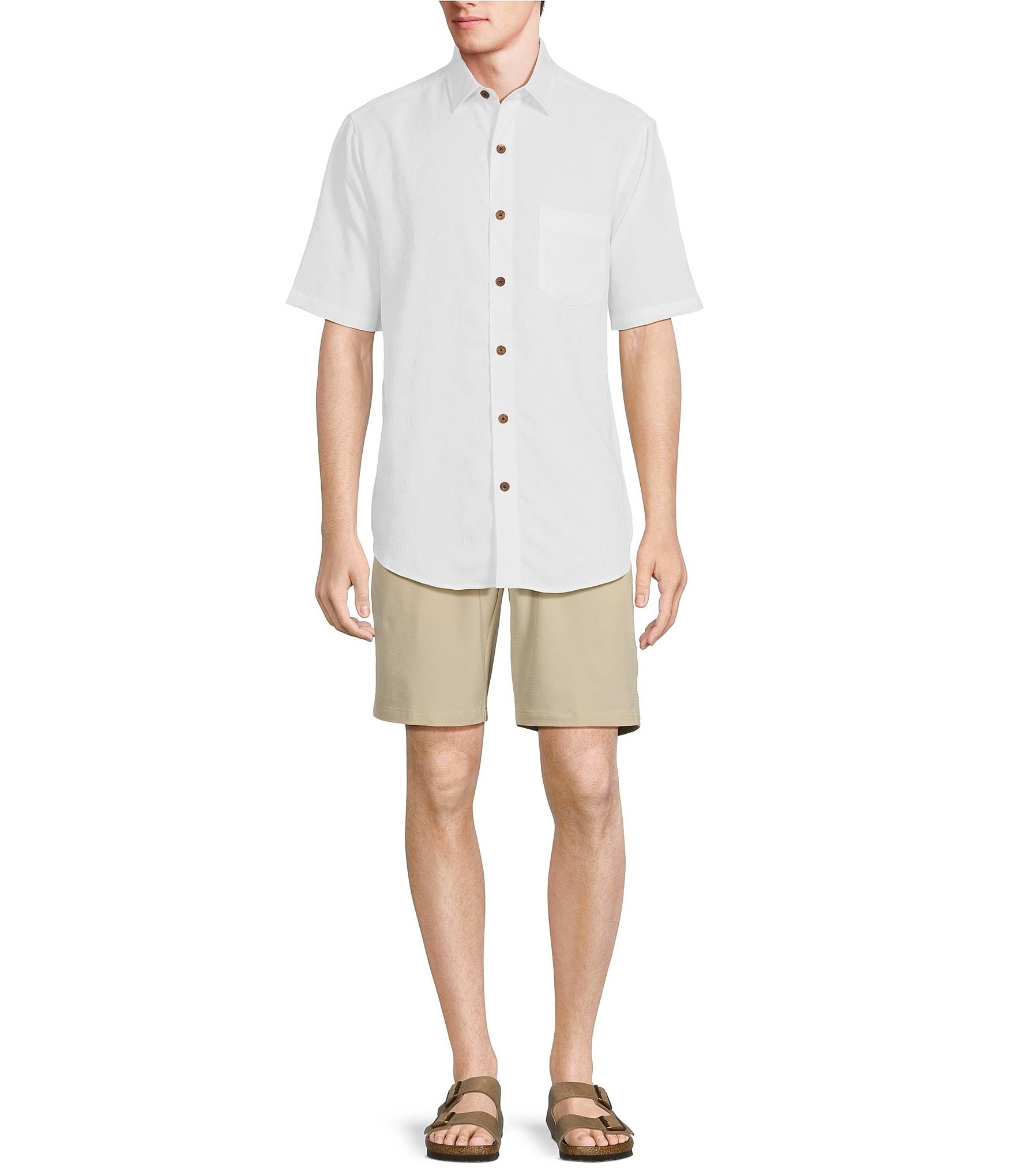 Caribbean Palm Paradise Jacquard Solid Short Sleeve Shirt