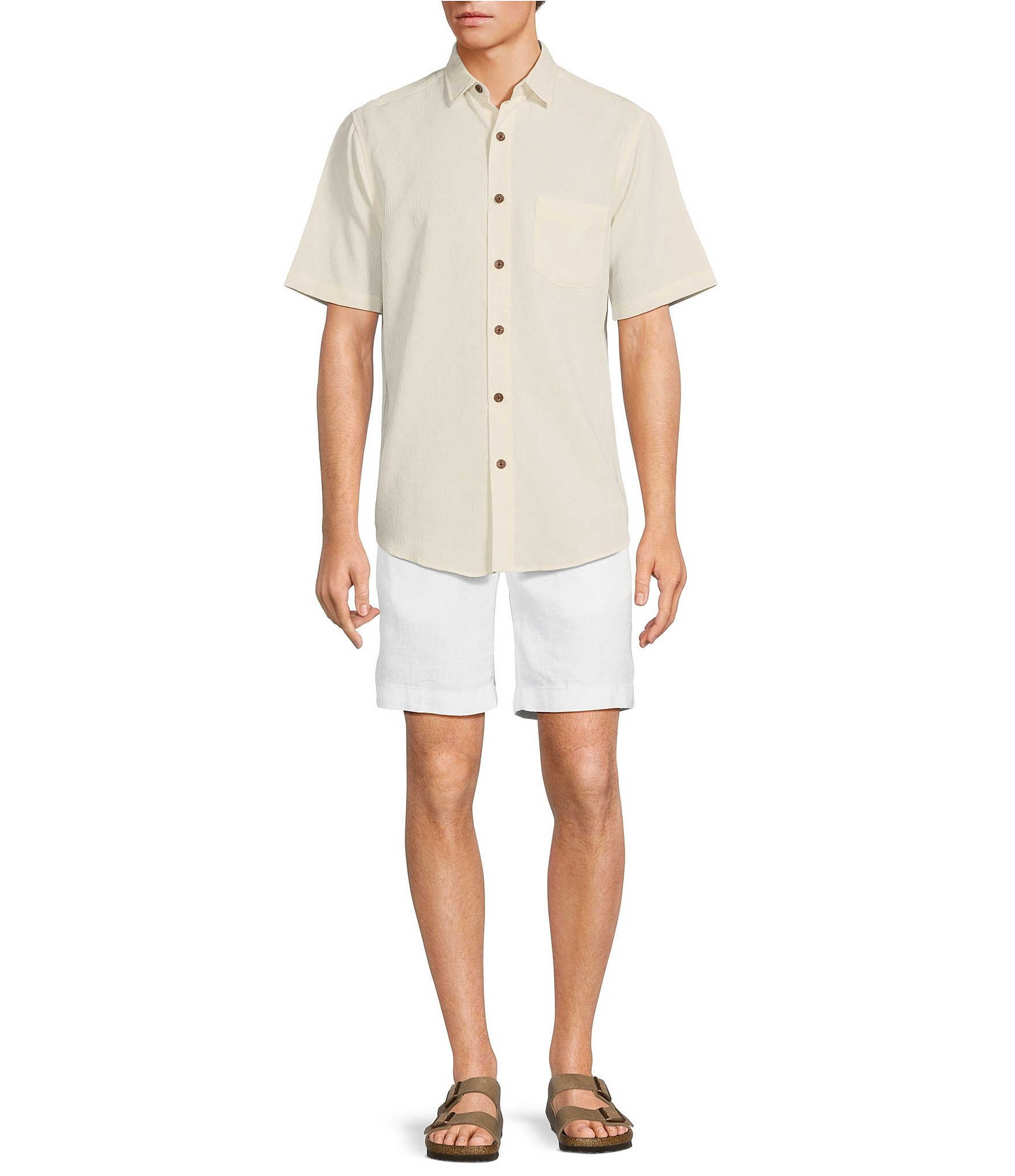 Caribbean Palm Paradise Jacquard Solid Short Sleeve Shirt