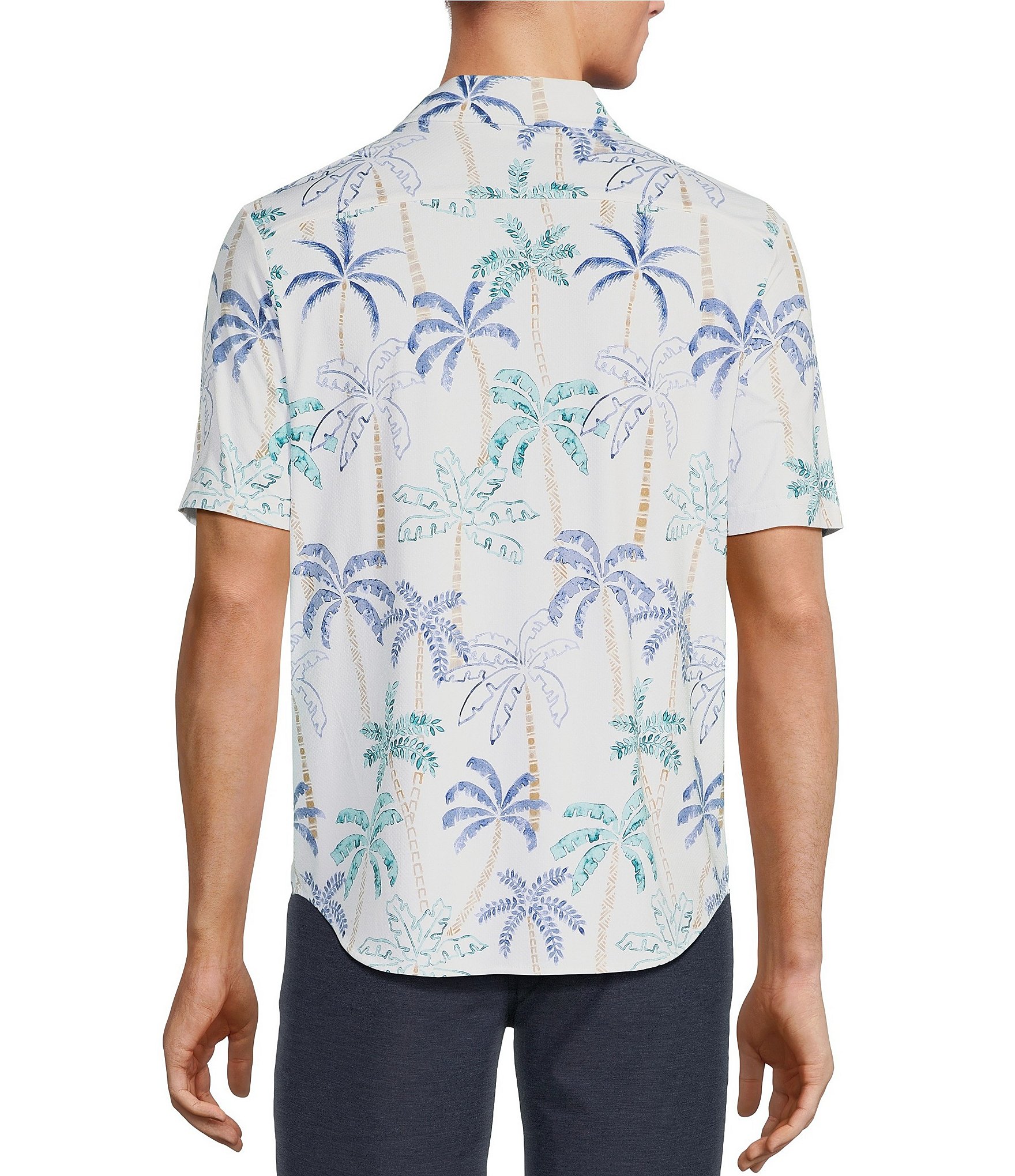 Caribbean Palm Print Performance Stretch Short Sleeve Woven Shirt