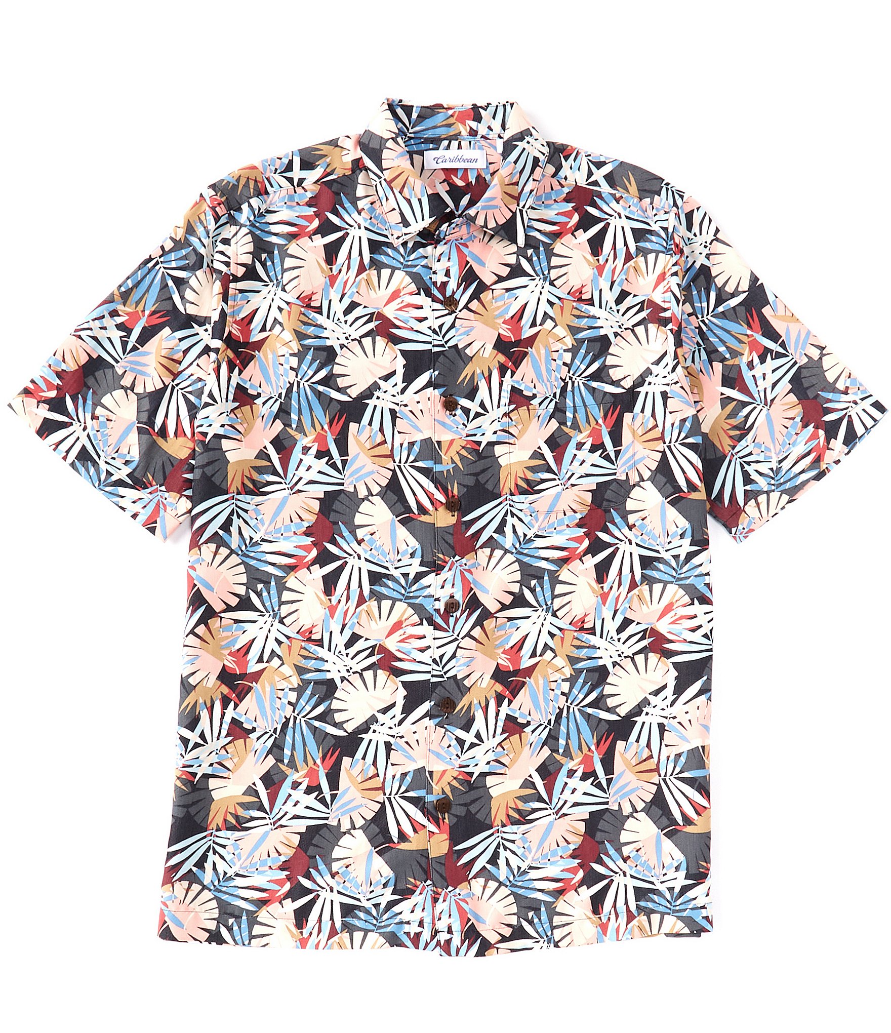 Caribbean Palm Print Short Sleeve Woven Shirt | Dillard's