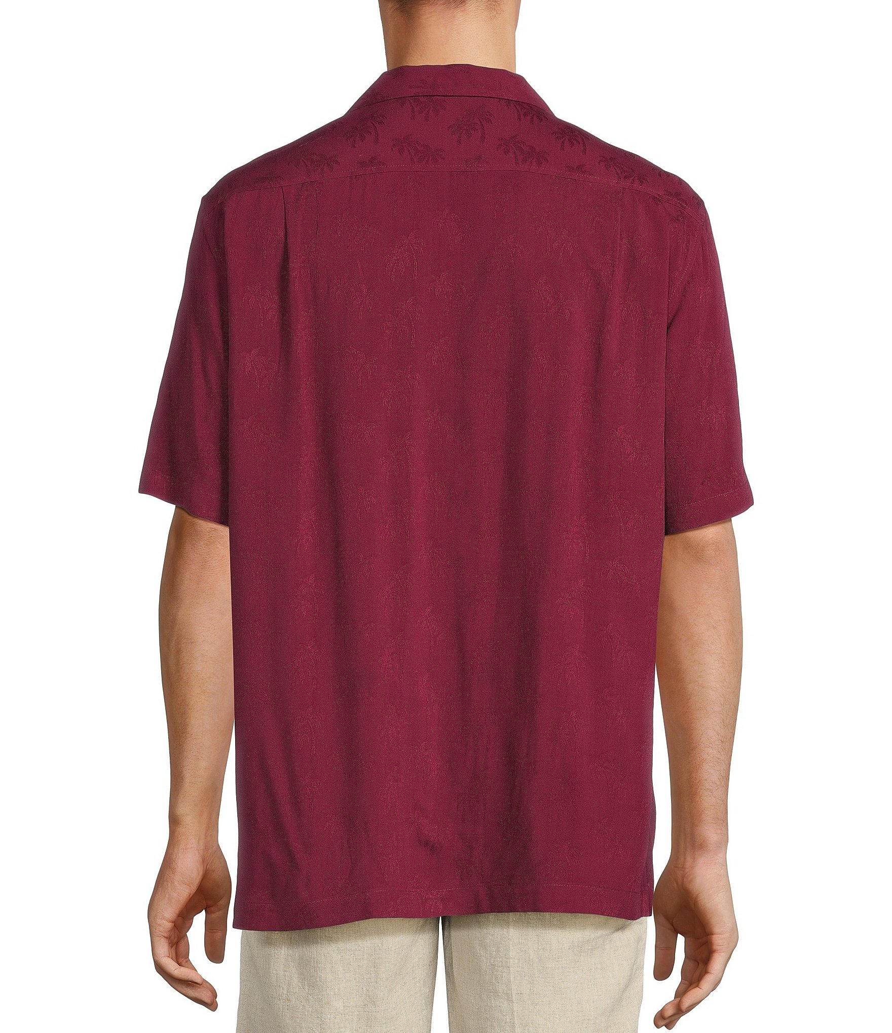Caribbean Palm Trees Jacquard Short Sleeve Woven Camp Shirt