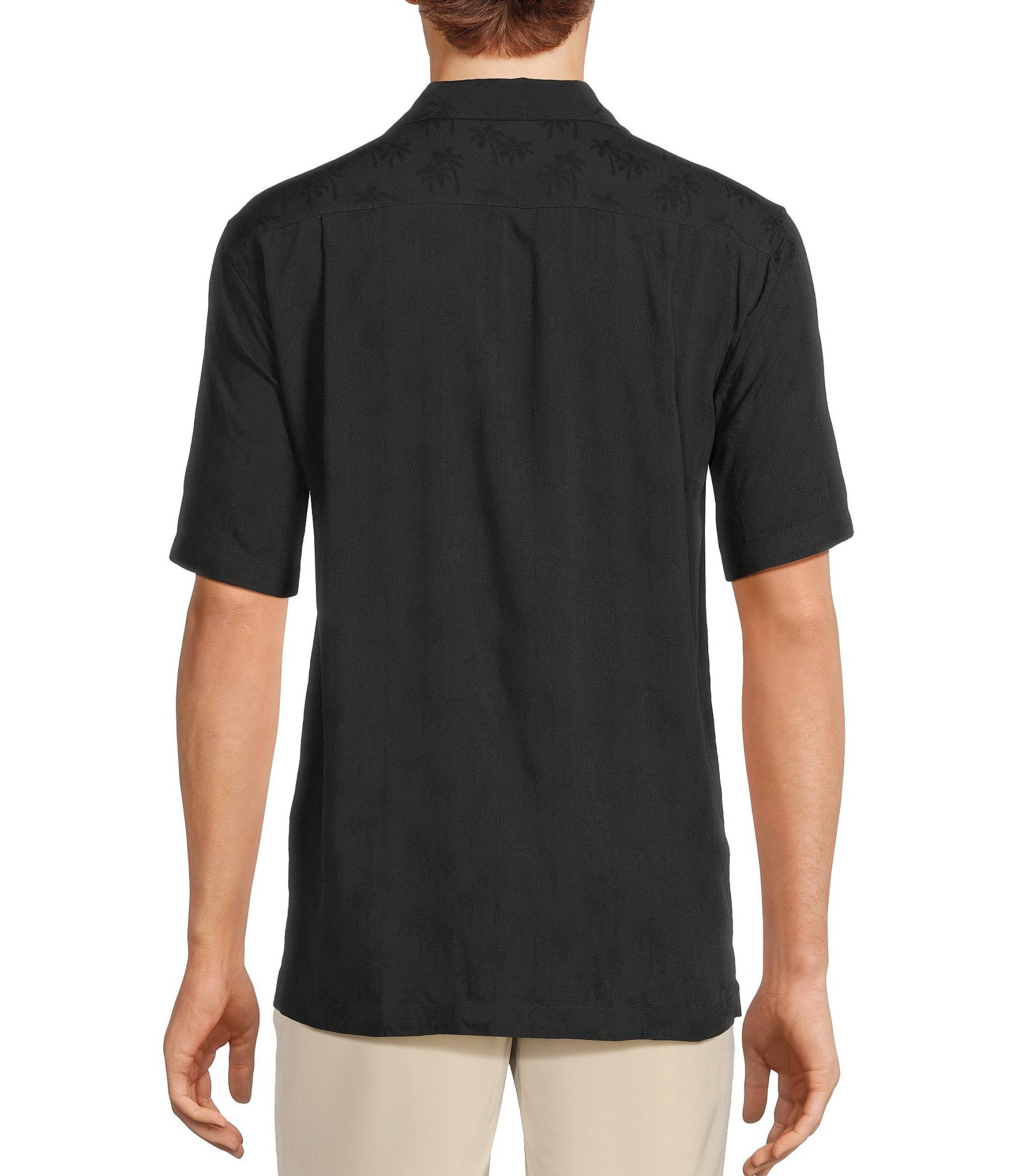 Caribbean Palm Trees Jacquard Short Sleeve Woven Camp Shirt