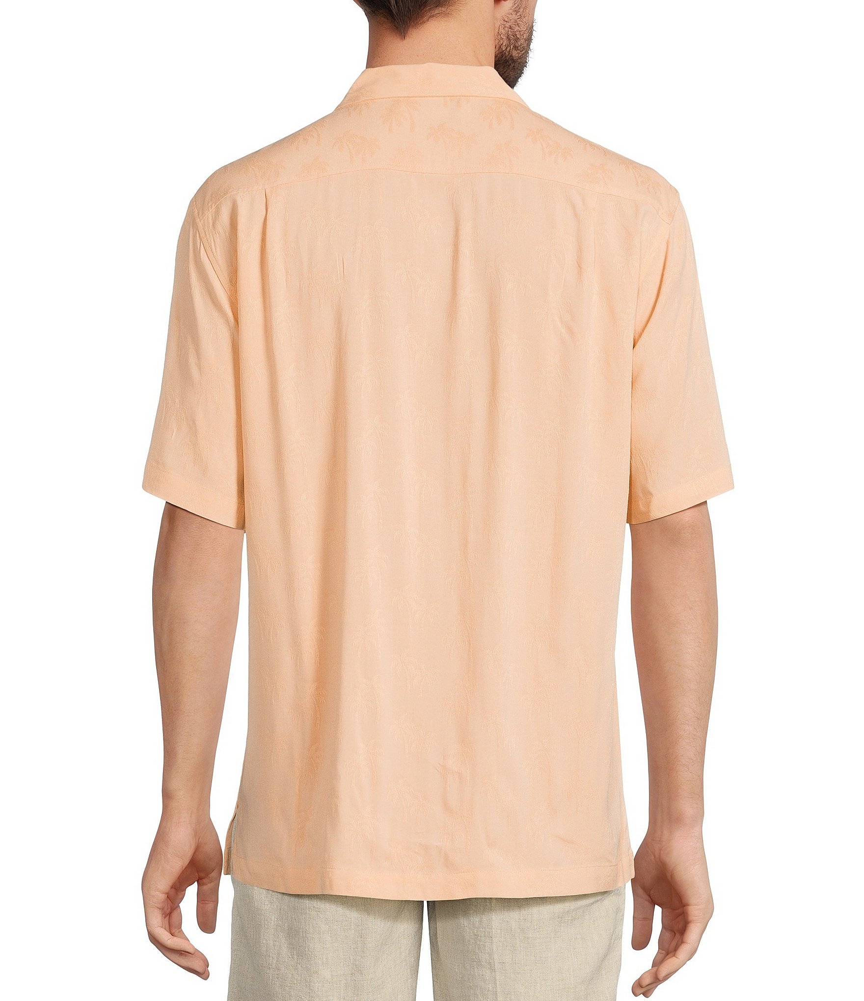Caribbean Palm Trees Jacquard Short Sleeve Woven Camp Shirt