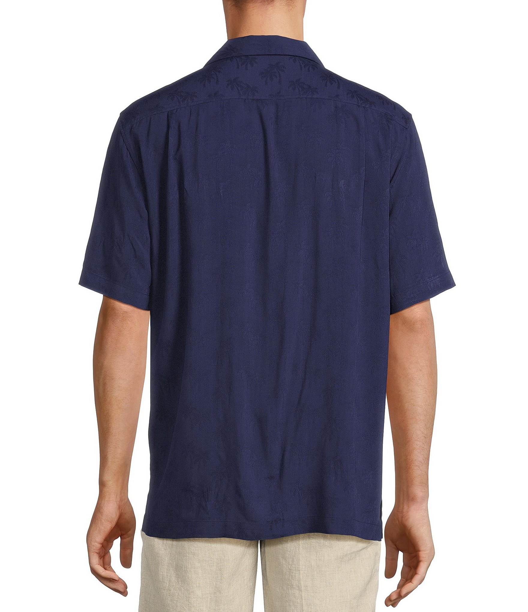 Caribbean Palm Trees Jacquard Short Sleeve Woven Camp Shirt