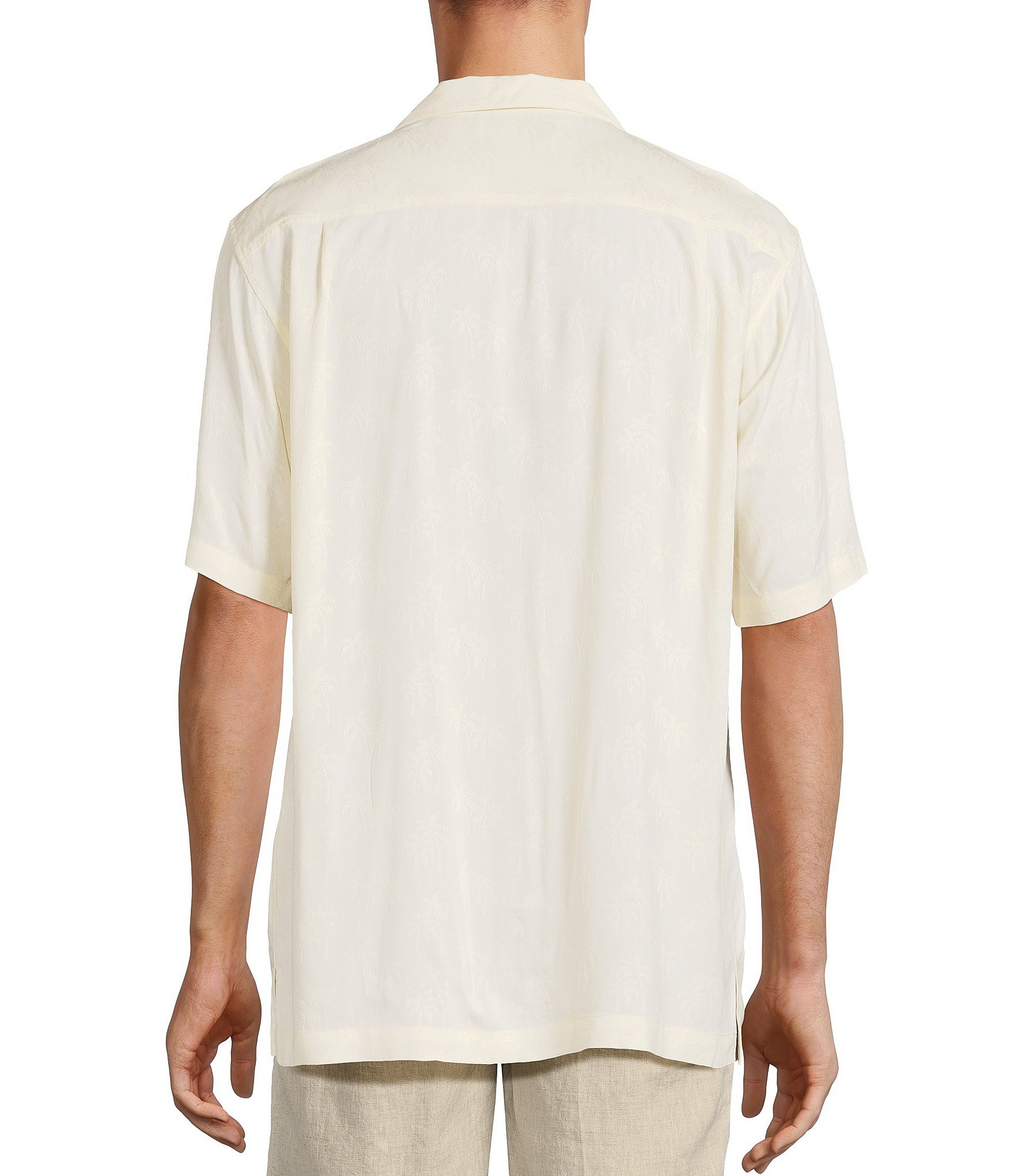 Caribbean Palm Trees Jacquard Short Sleeve Woven Camp Shirt