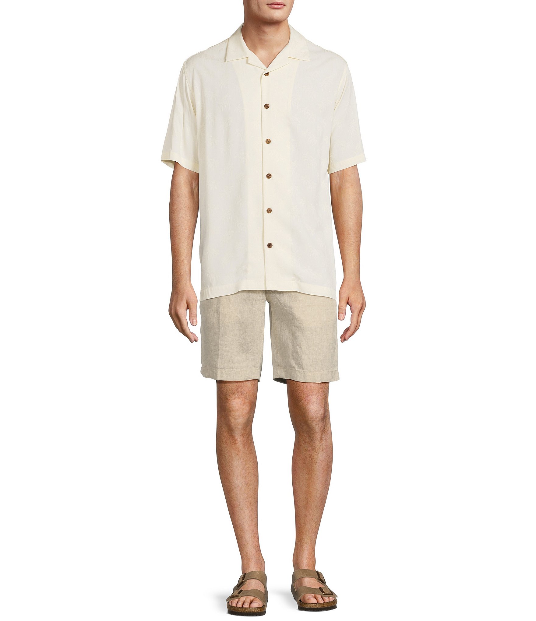 Caribbean Palm Trees Jacquard Short Sleeve Woven Camp Shirt