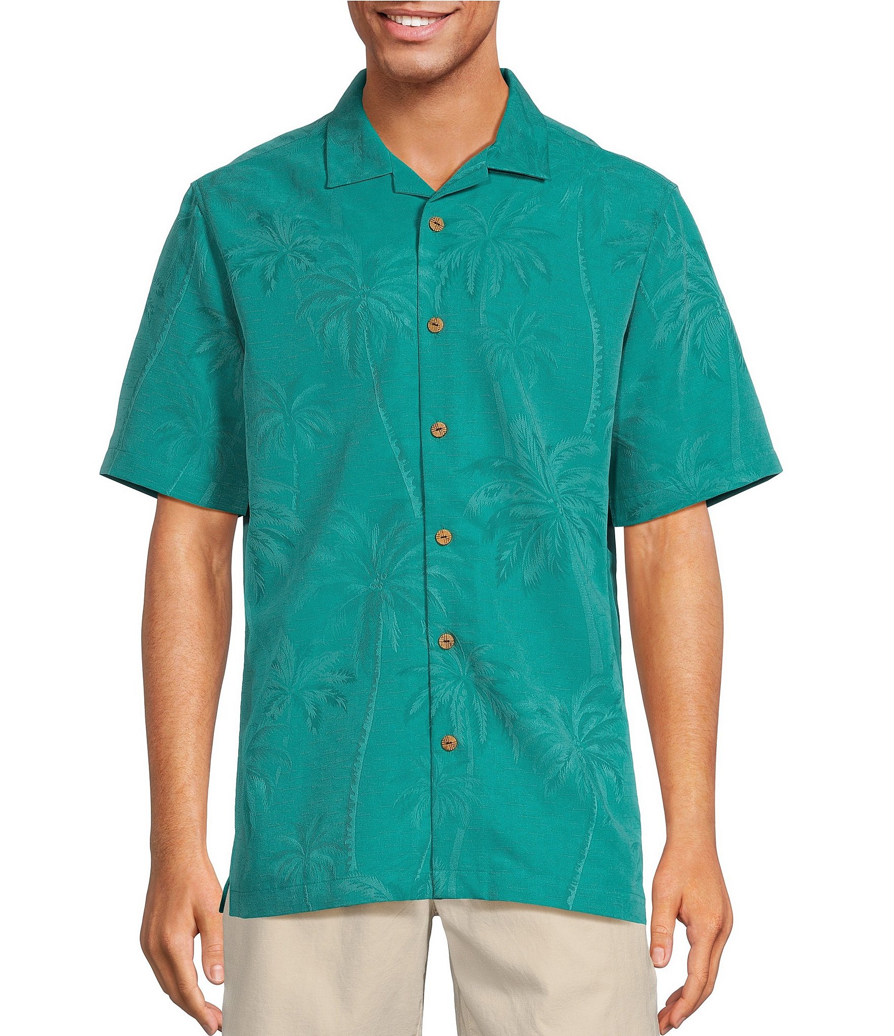 Caribbean Paradise Palm Short Sleeve Woven Shirt | Dillard's