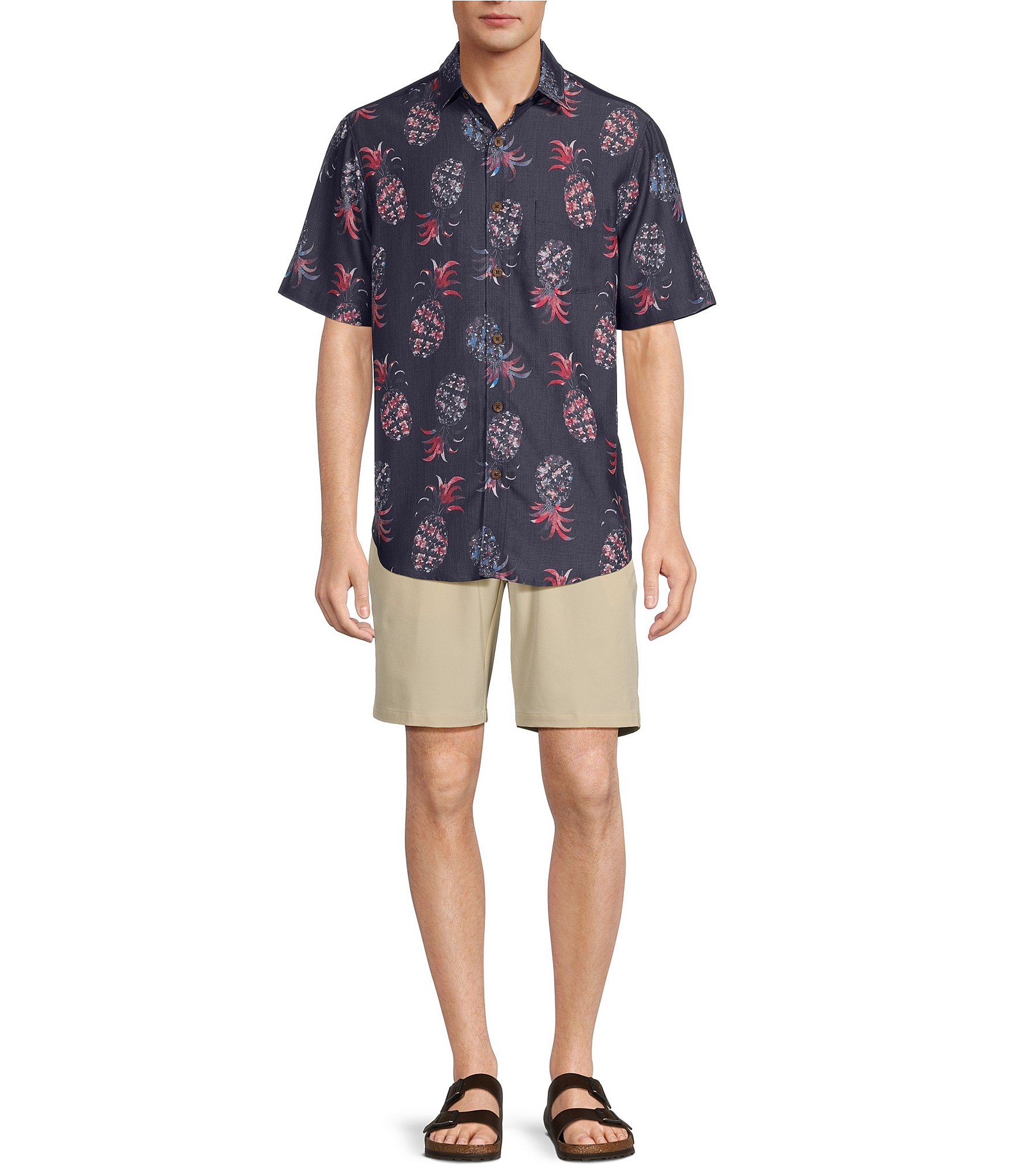 Caribbean Pineapple Print Poly Modal Short Sleeve Shirt